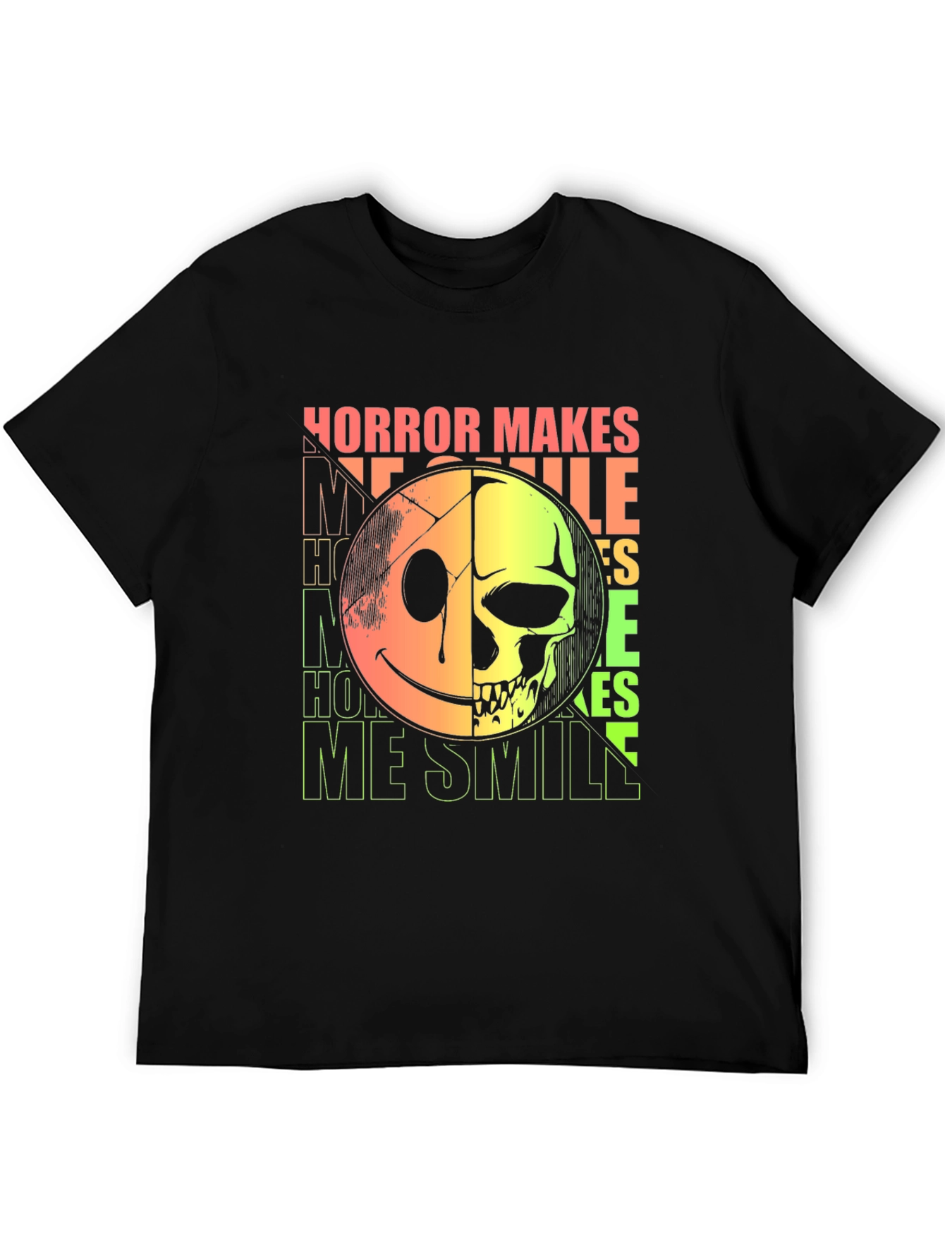 Horror Makes Me Smile Graphic Tee - Half Skull Half Smiley