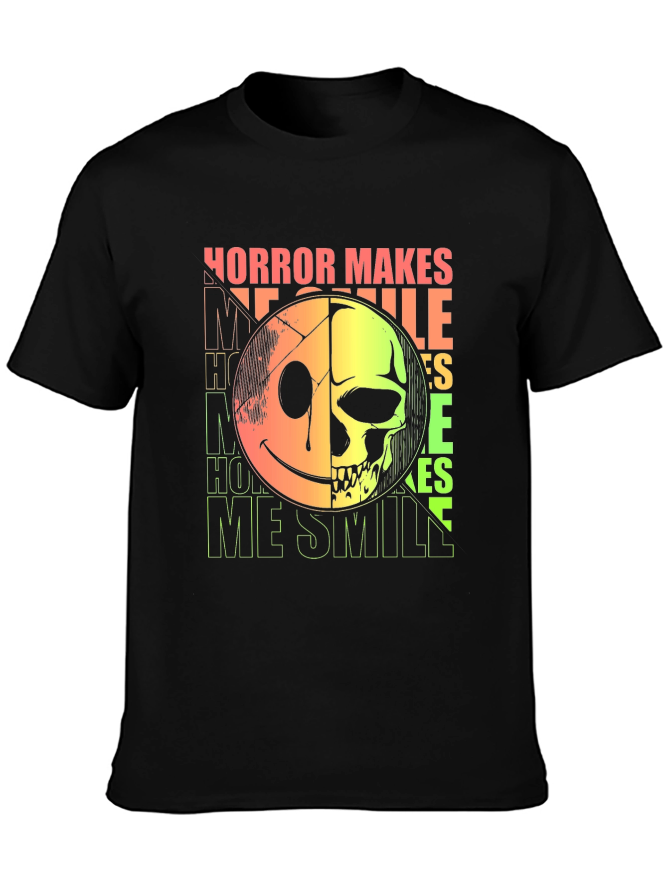 Horror Makes Me Smile Graphic Tee - Half Skull Half Smiley
