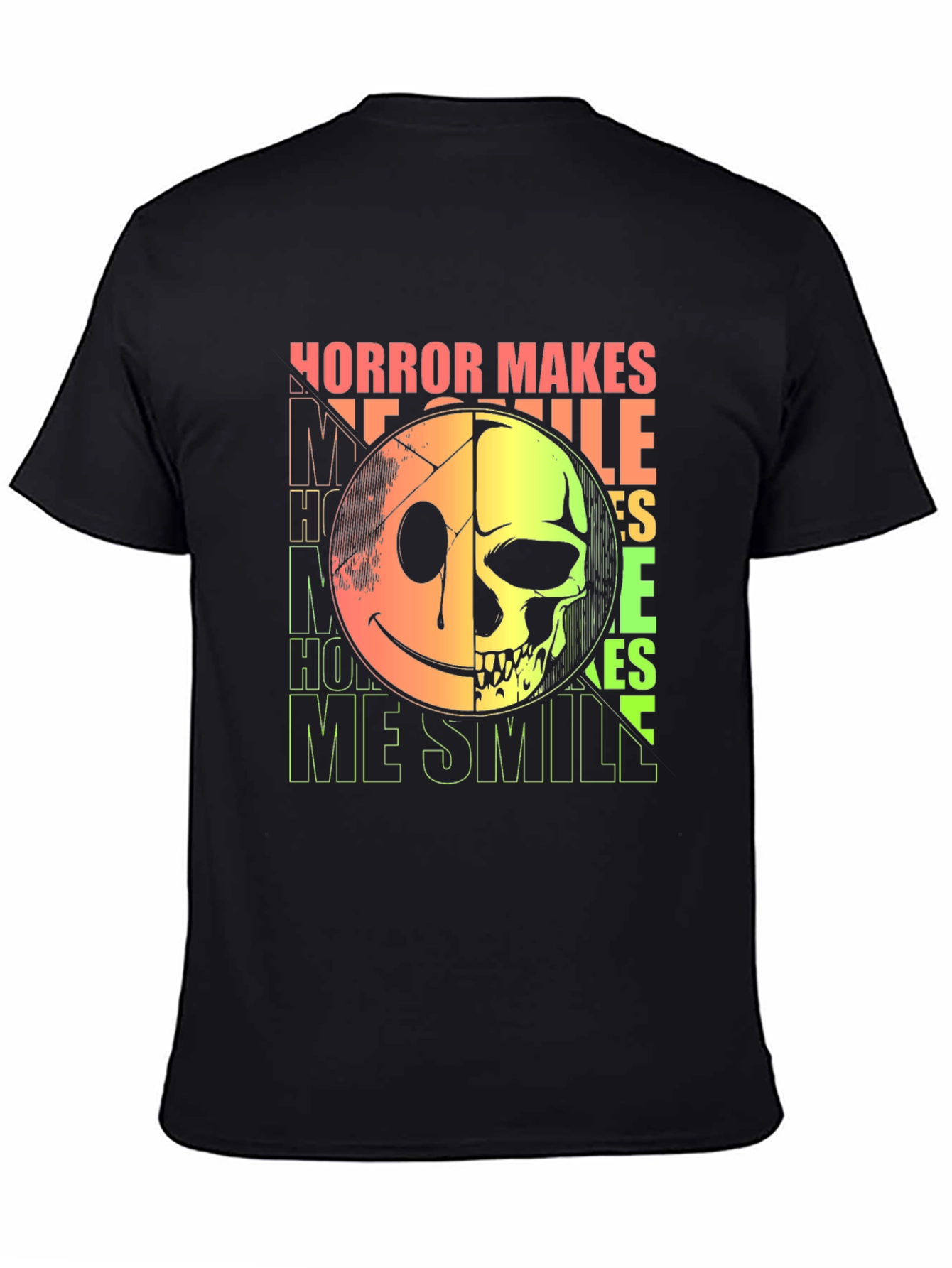 Horror Makes Me Smile Graphic Tee - Half Skull Half Smiley