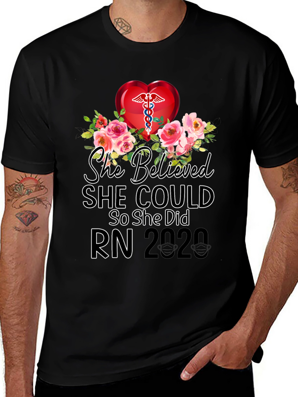 Nurse RN 2020 Floral Graphic T-Shirt