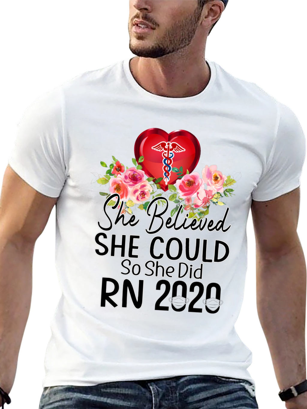 Nurse RN 2020 Floral Graphic T-Shirt