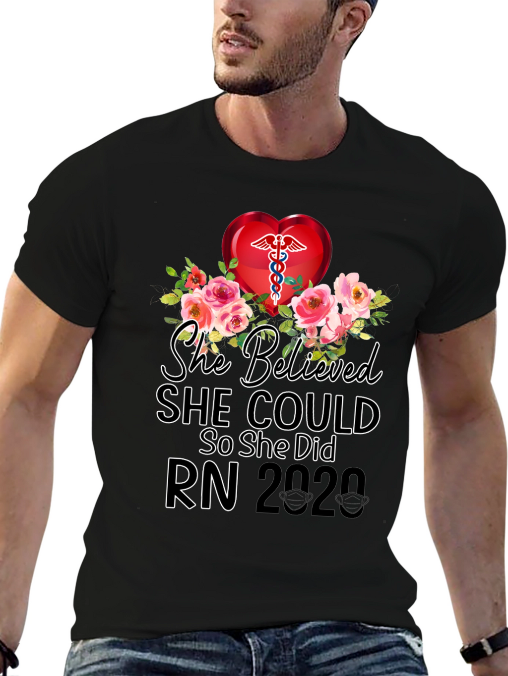 Nurse RN 2020 Floral Graphic T-Shirt