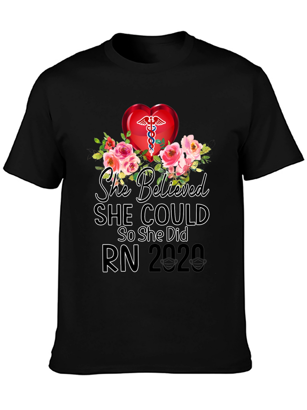 Nurse RN 2020 Floral Graphic T-Shirt