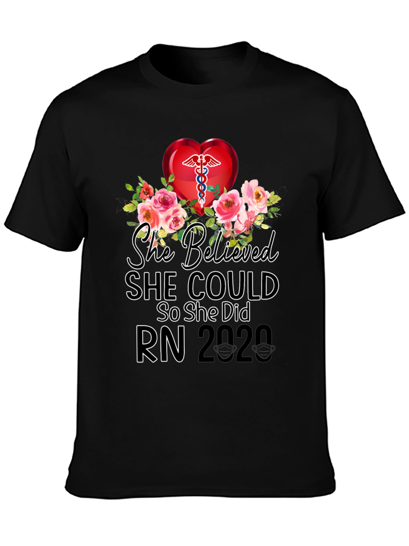 Nurse RN 2020 Floral Graphic T-Shirt