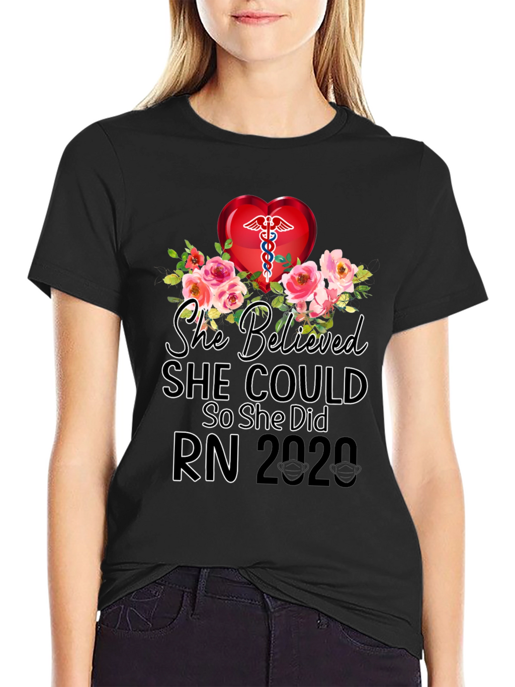 Nurse RN 2020 Floral Graphic T-Shirt