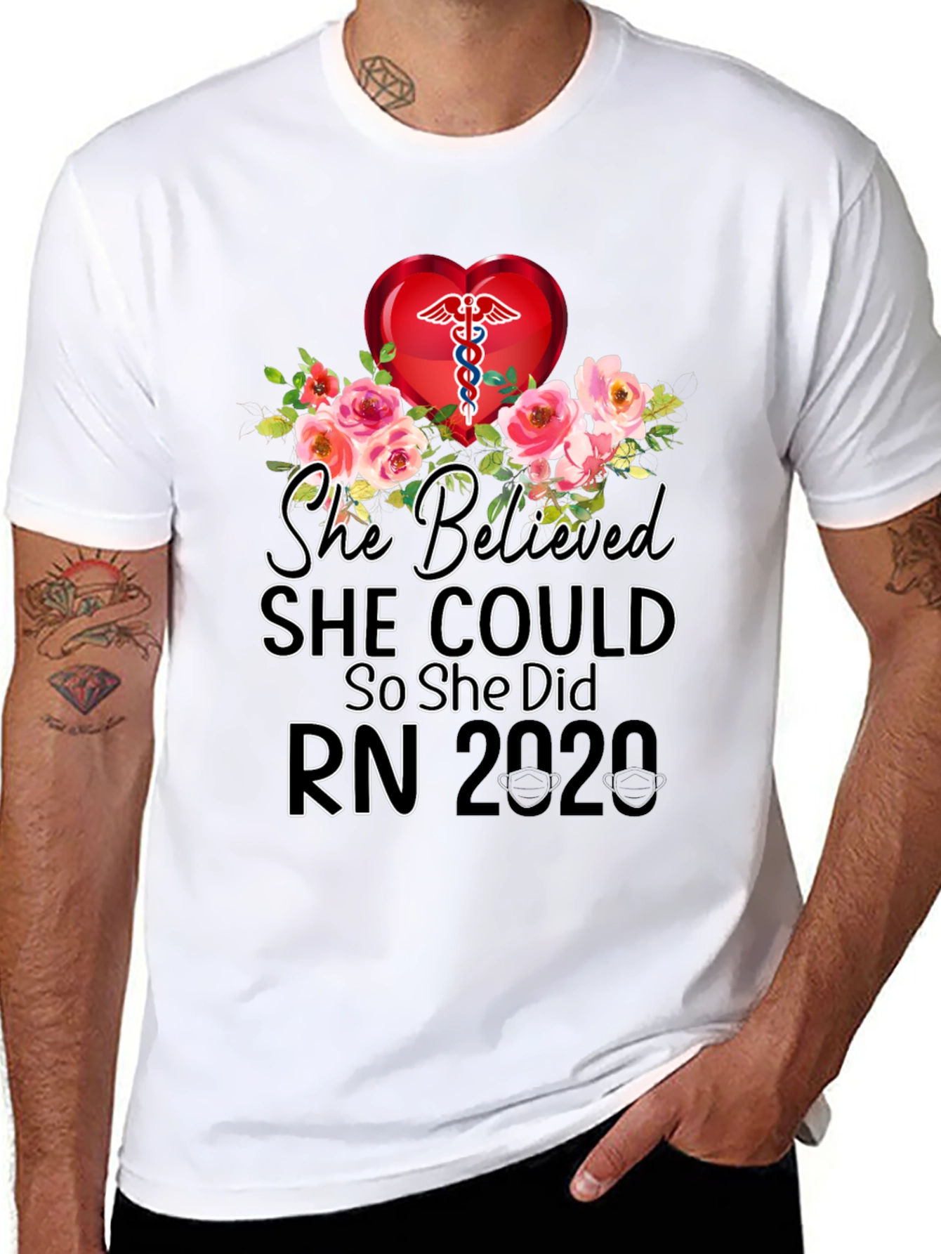 Nurse RN 2020 Floral Graphic T-Shirt