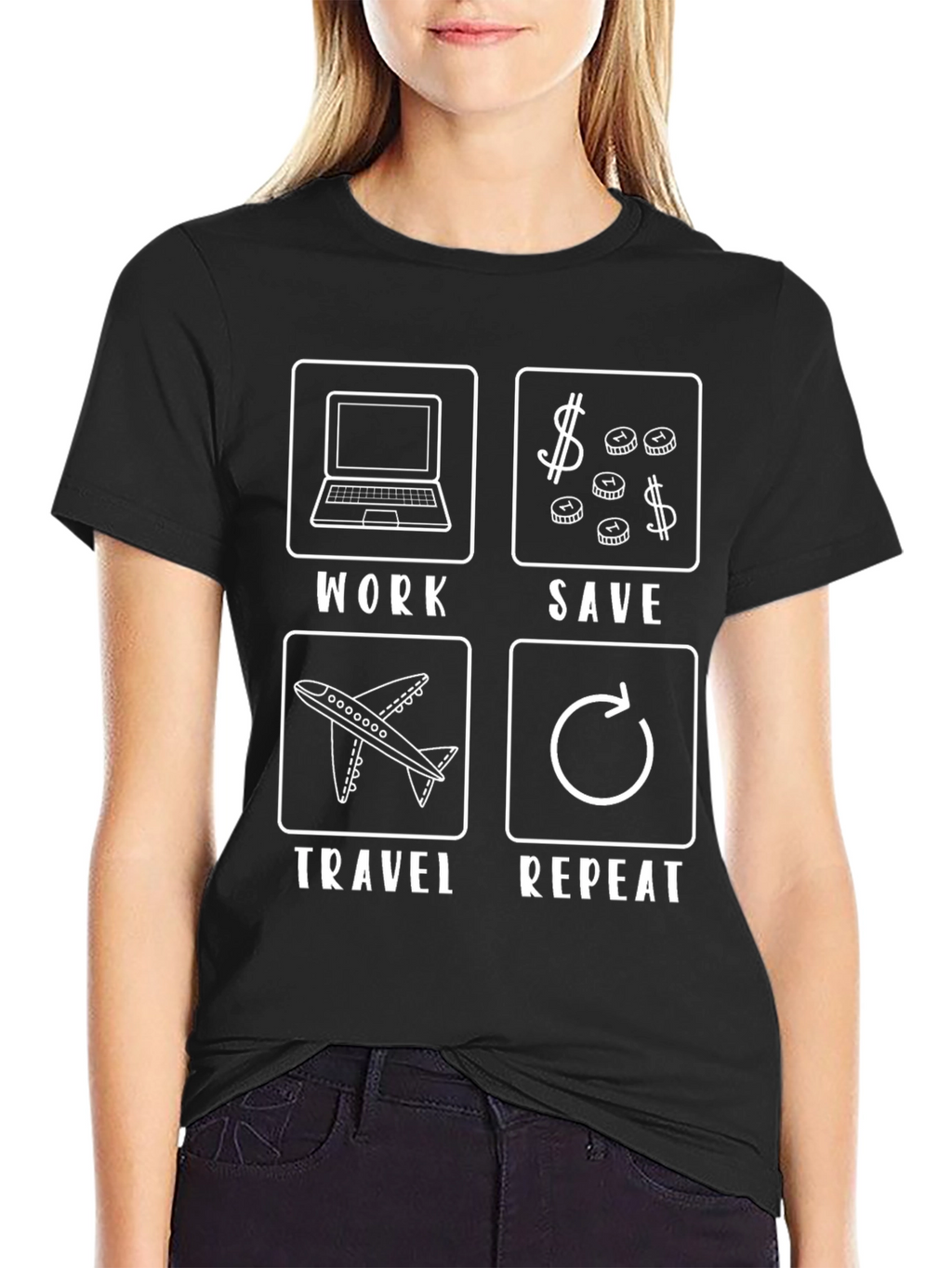 Work Save Travel Repeat Black T-Shirt