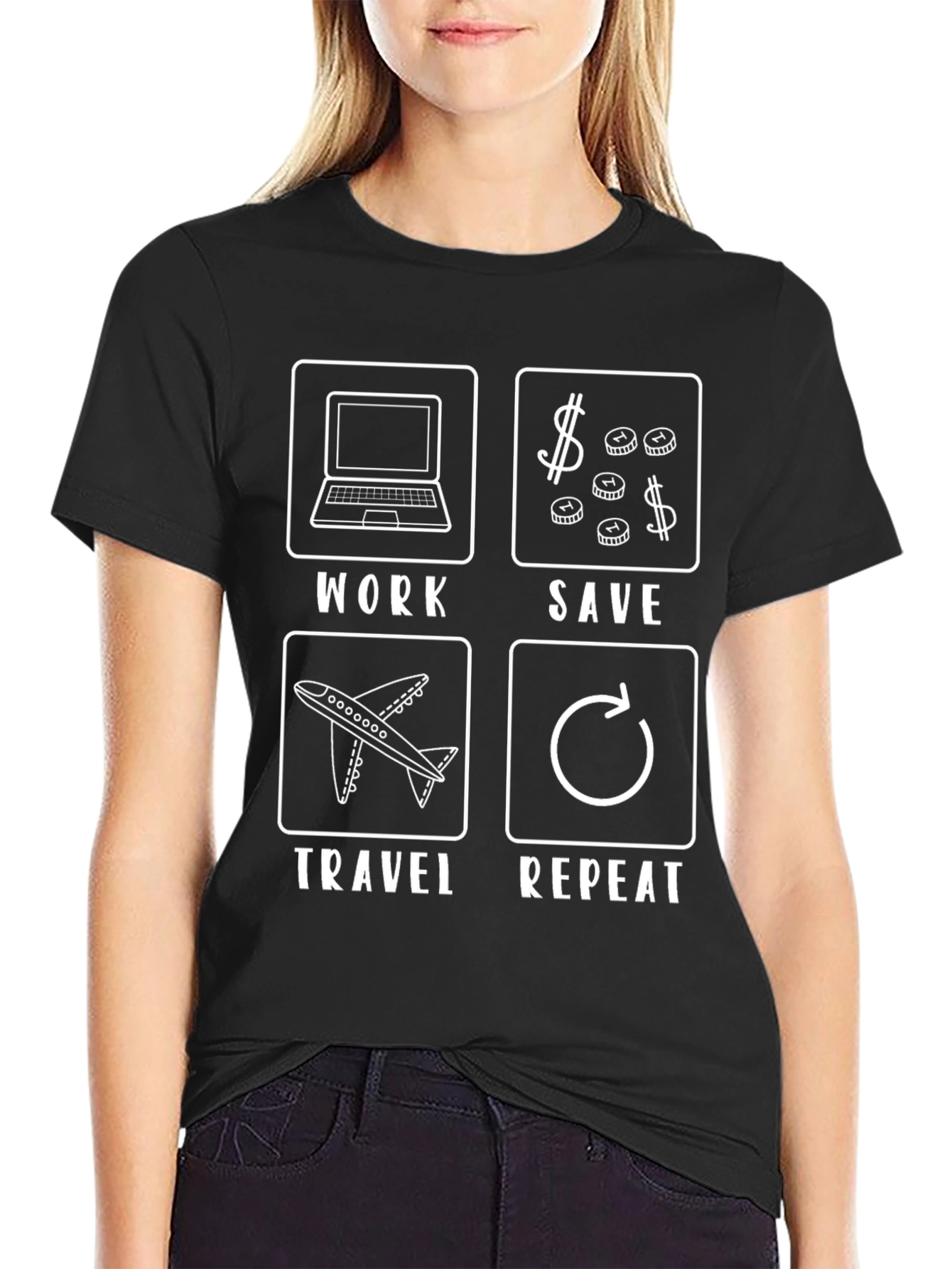 Work Save Travel Repeat Black T-Shirt