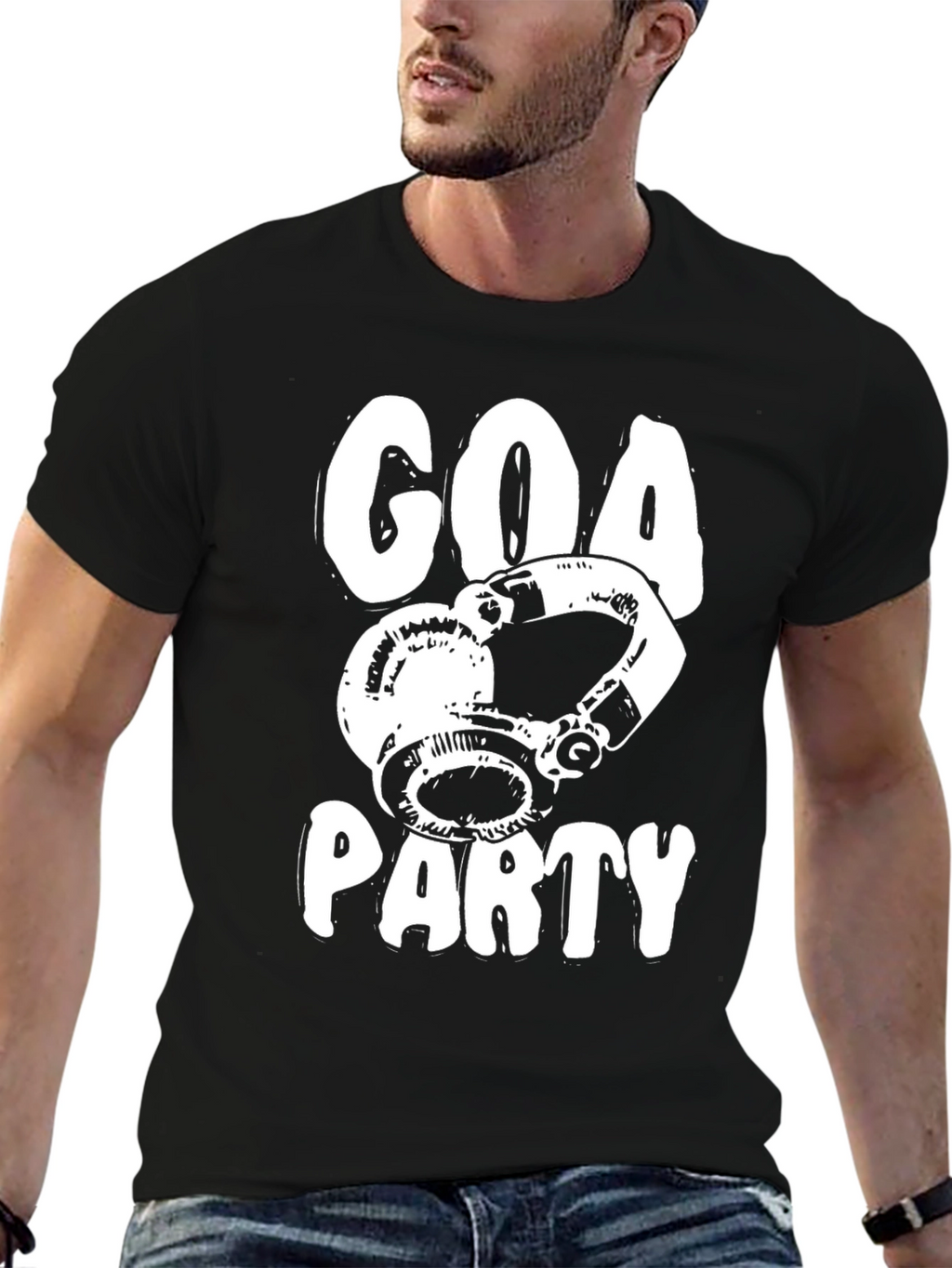 Goa Party T-Shirt - Black DJ Headphones Design