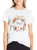 Blessed & Thankful Pumpkin Floral Wreath T-Shirt