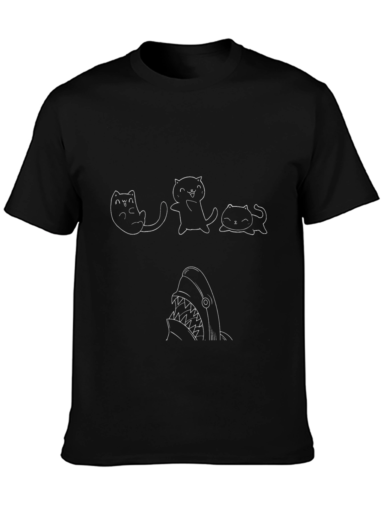 Cute Cat Shark T-Shirt - Black