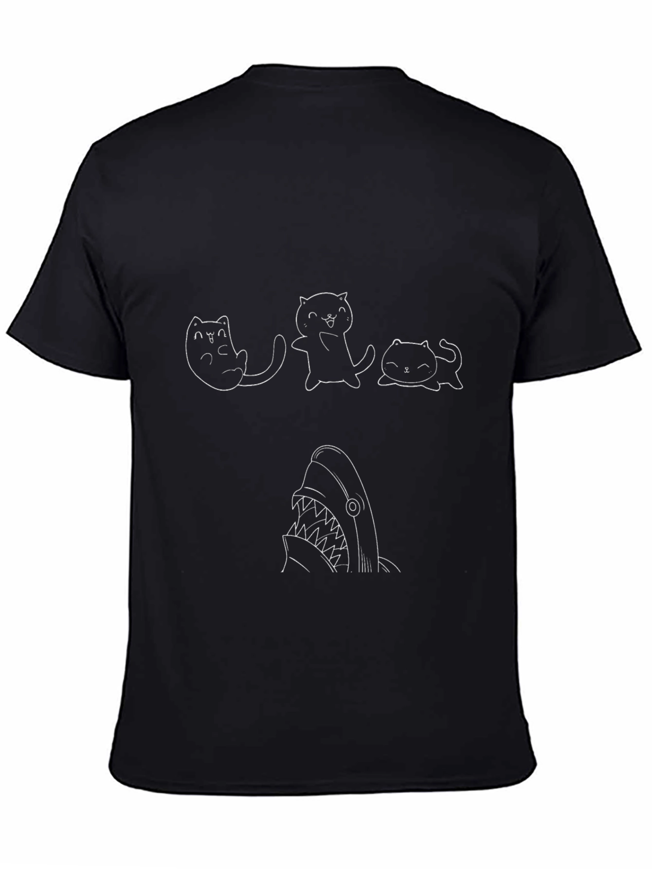 Cute Cat Shark T-Shirt - Black