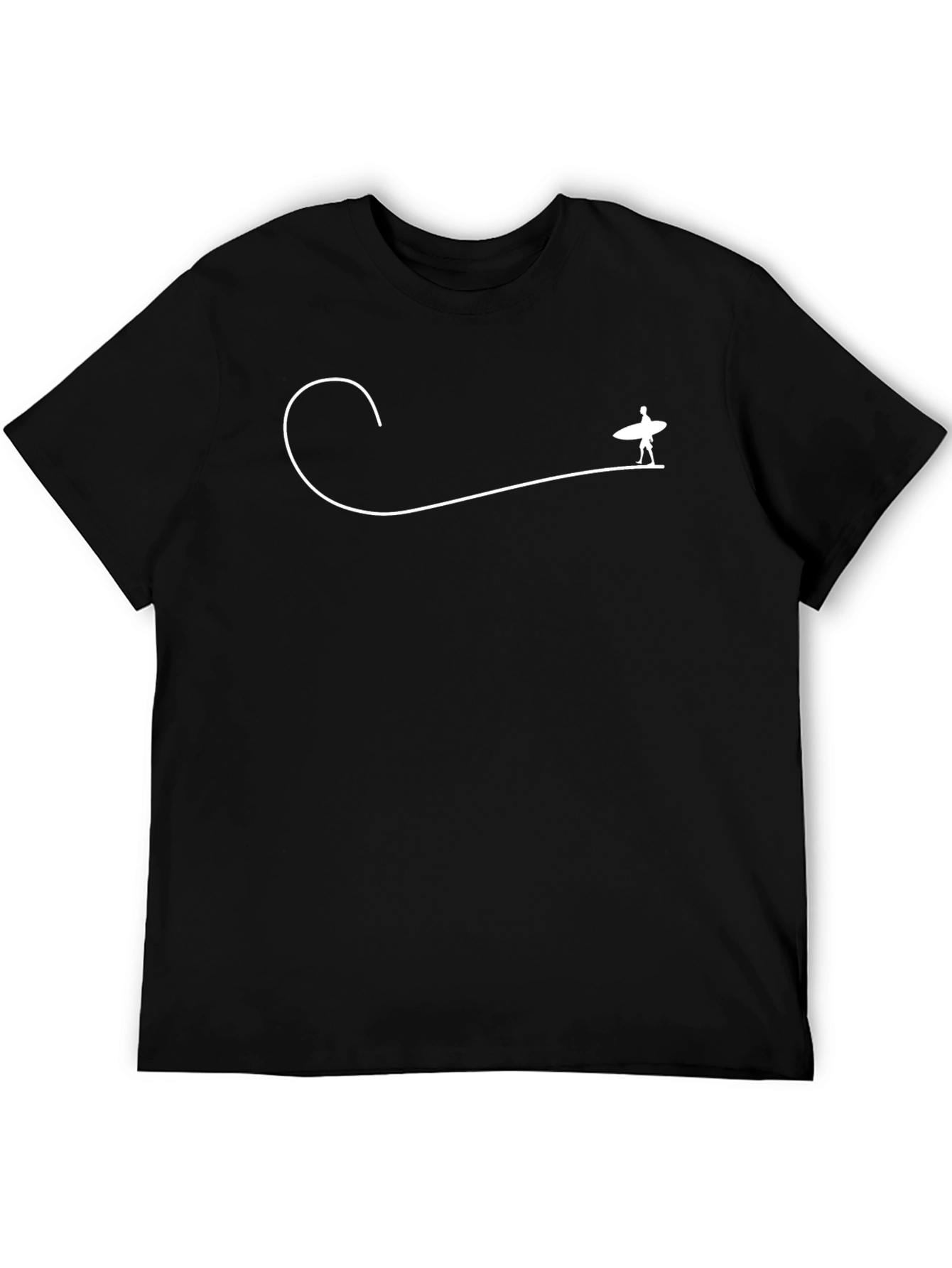 Surfer Wave Graphic Tee - Black Cotton Blend Casual Shirt