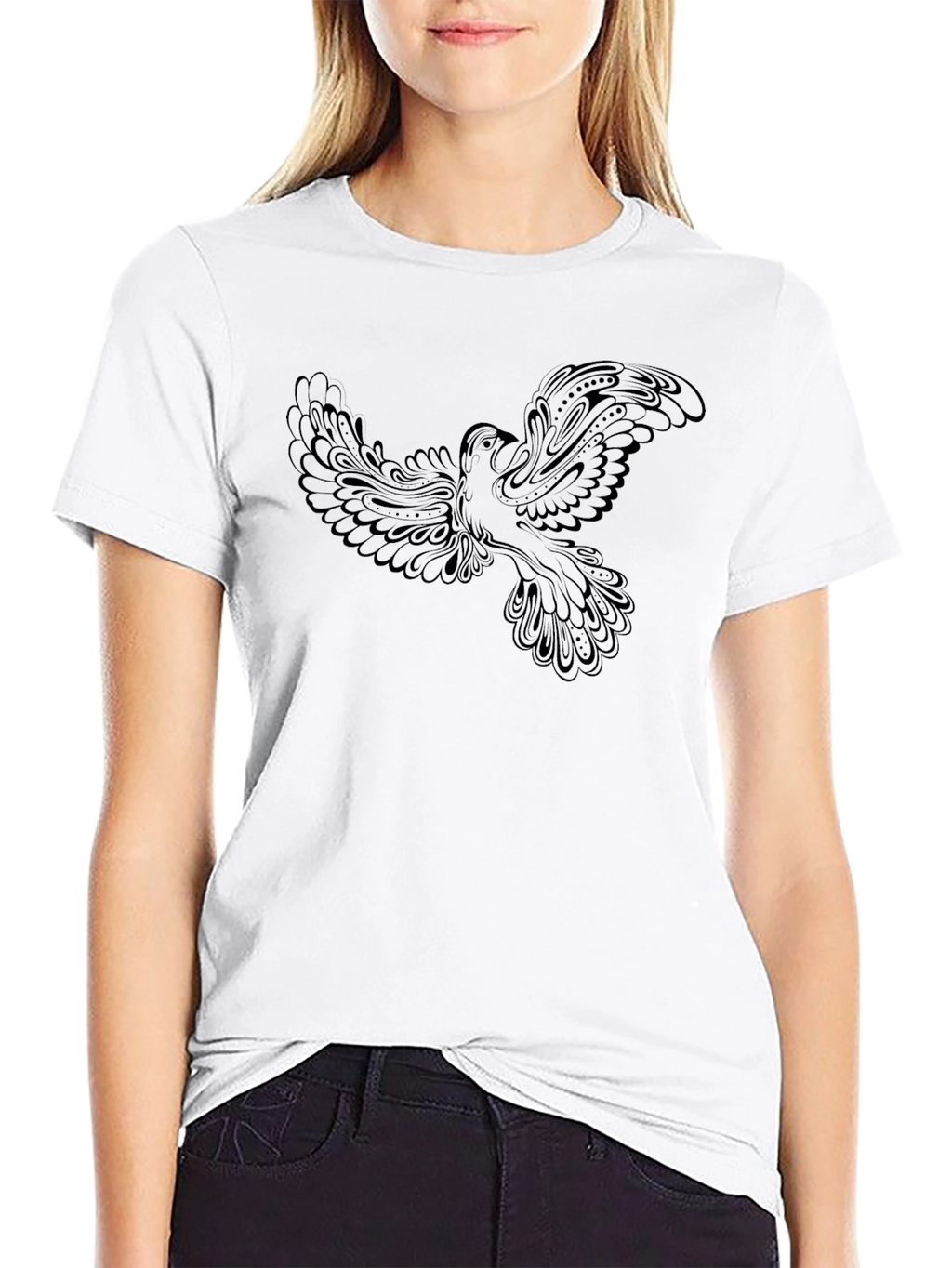 Black T-Shirt with Dove Graphic