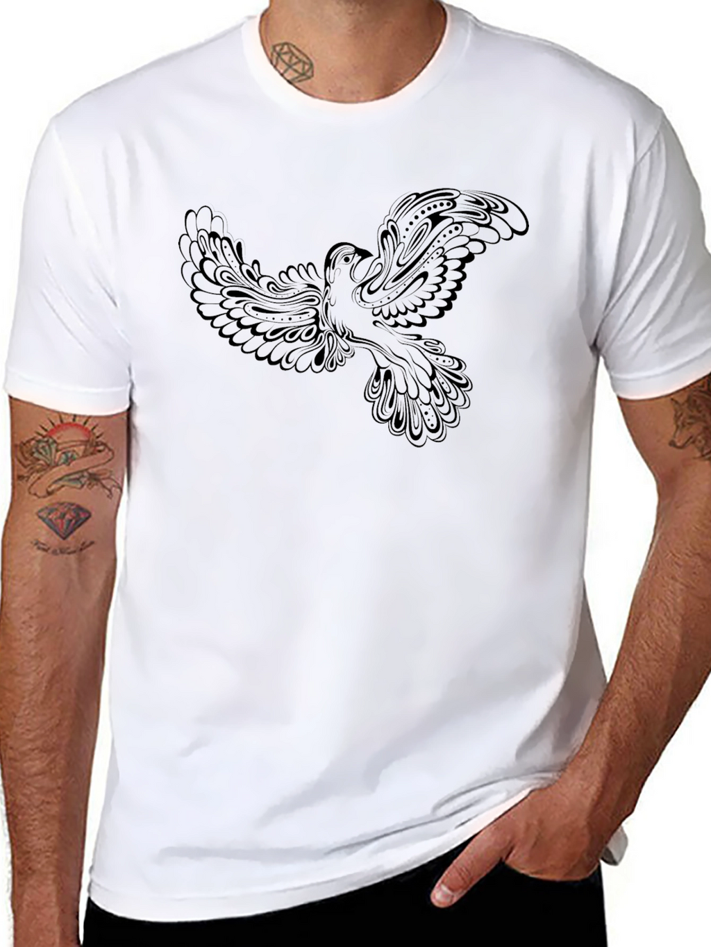 Black T-Shirt with Dove Graphic