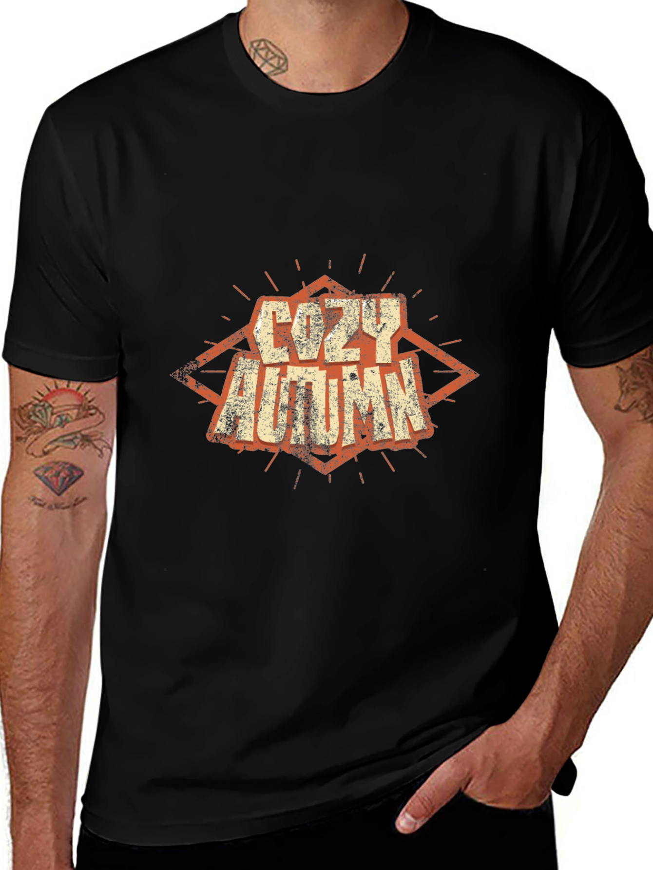Cozy Autumn Graphic Tee - Soft Black Cotton T-Shirt