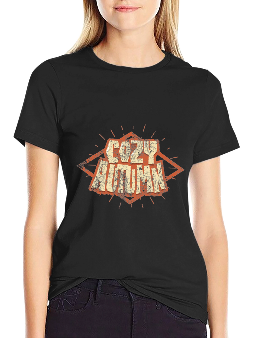 Cozy Autumn Graphic Tee - Soft Black Cotton T-Shirt