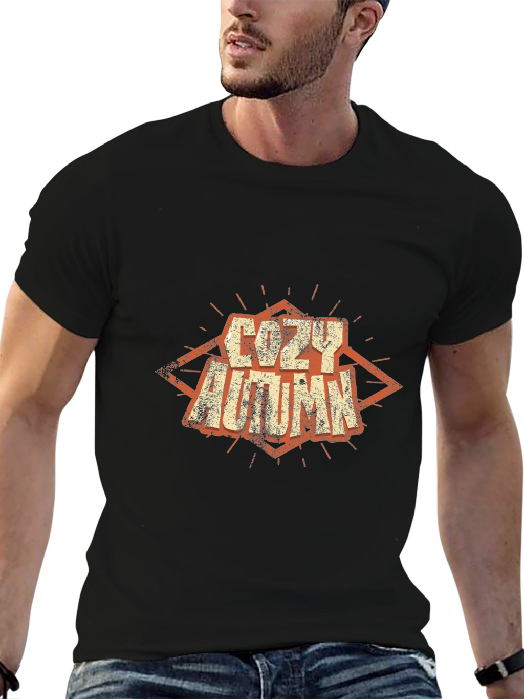 Cozy Autumn Graphic Tee - Soft Black Cotton T-Shirt