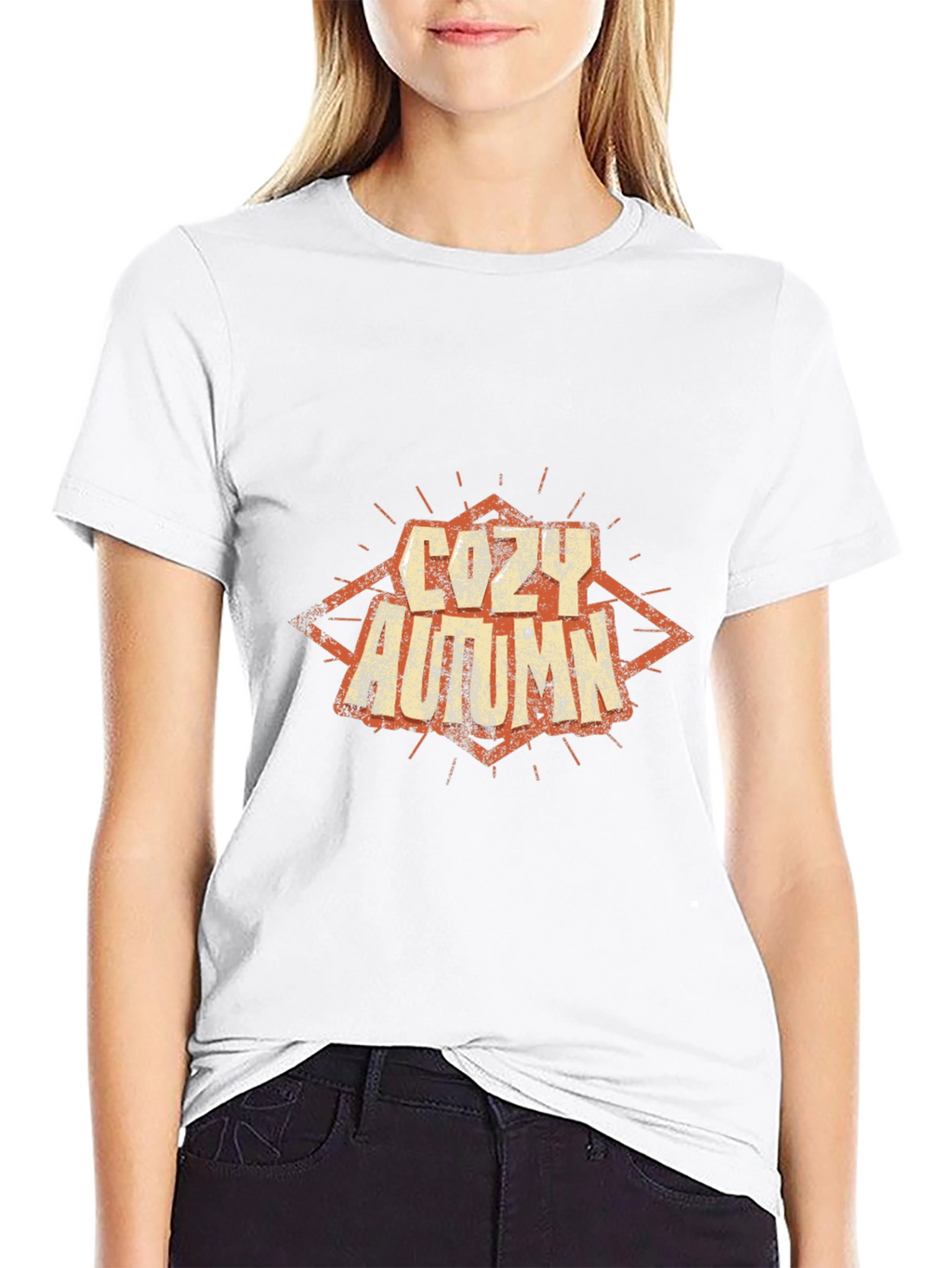 Cozy Autumn Graphic Tee - Soft Black Cotton T-Shirt