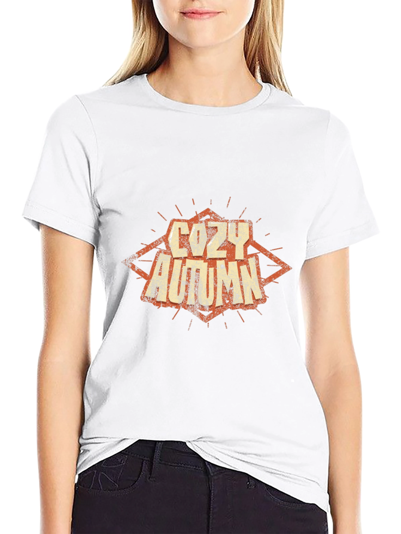 Cozy Autumn Graphic Tee - Soft Black Cotton T-Shirt
