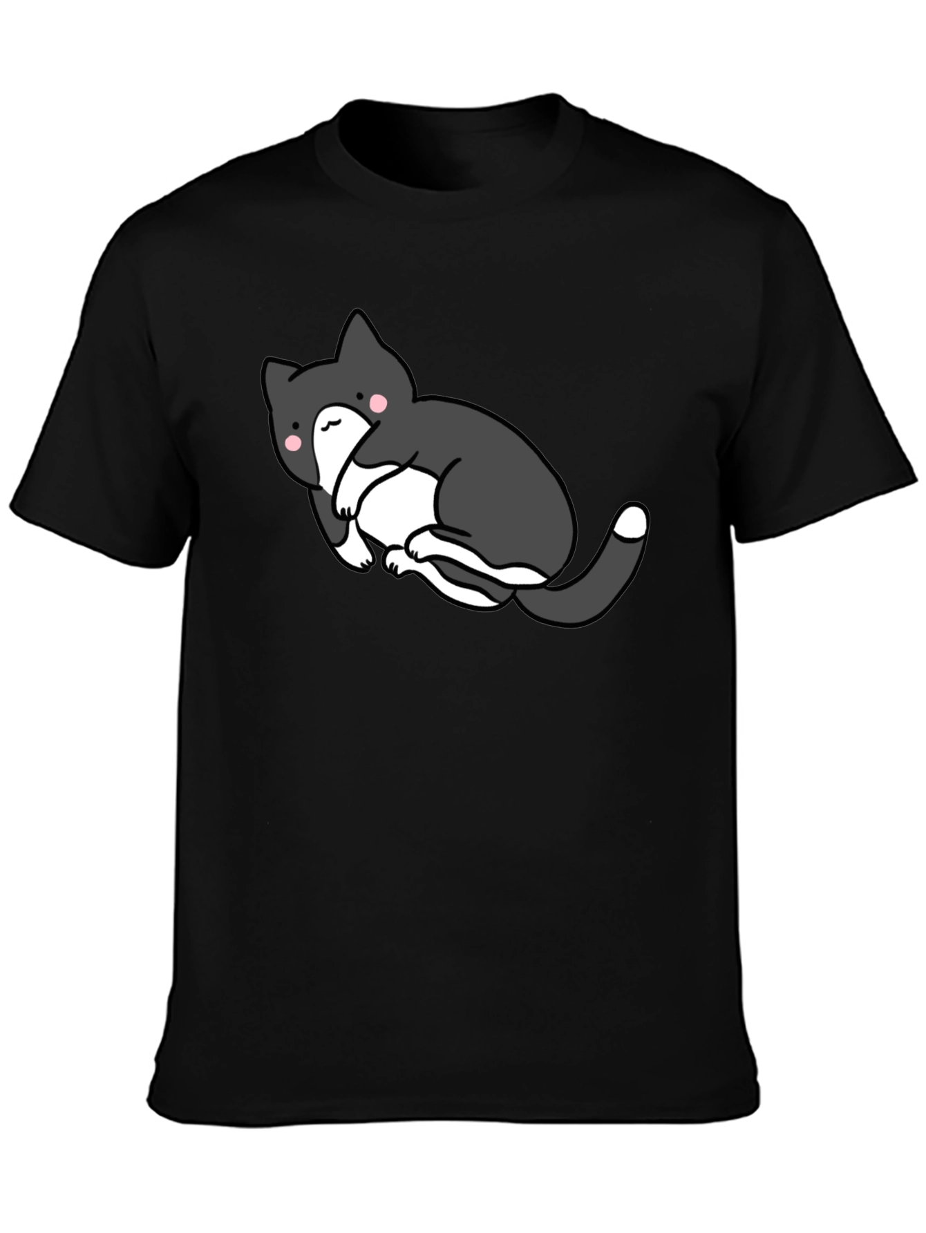 Cute Cat Graphic Black T-Shirt - Unisex