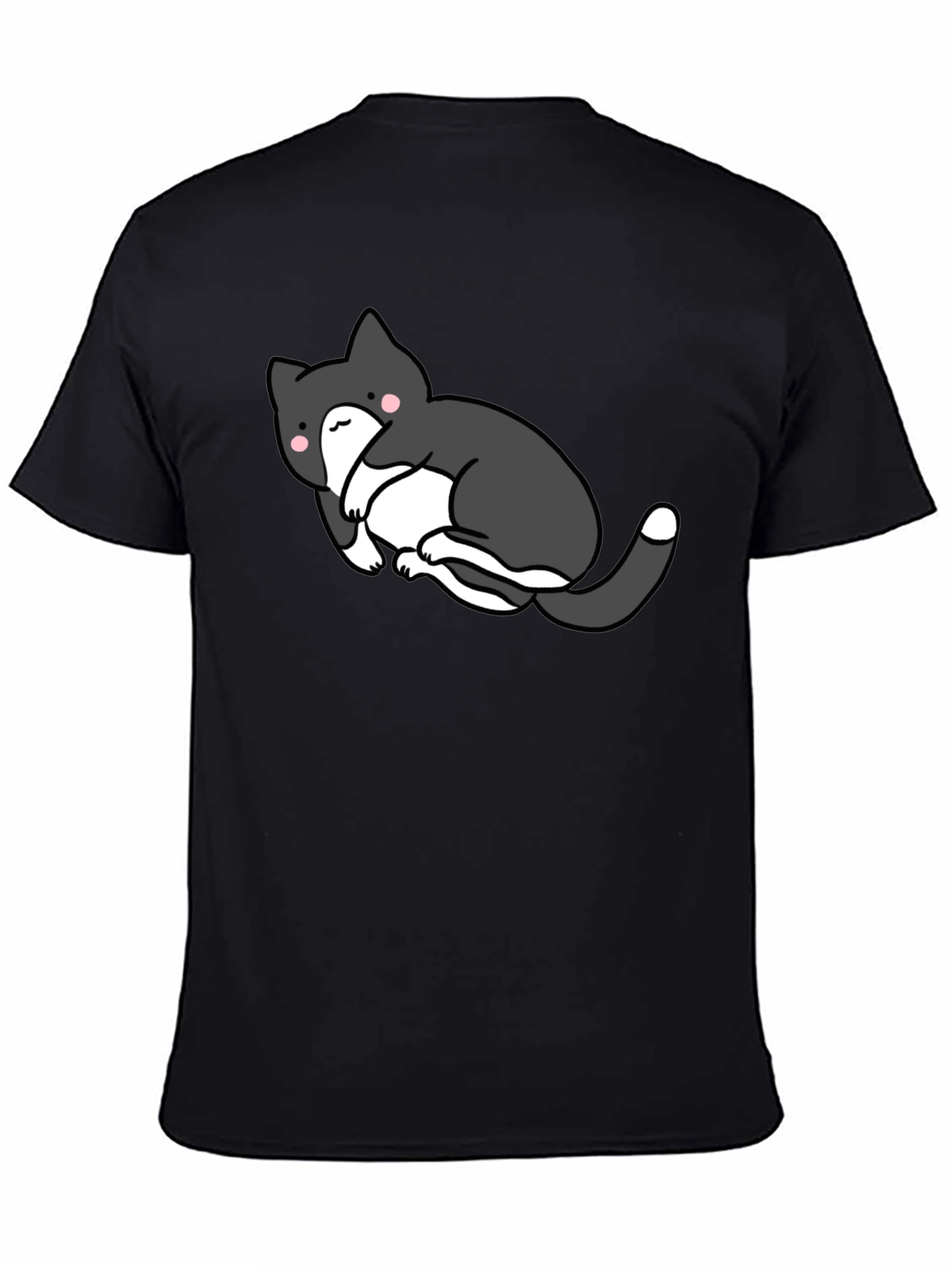 Cute Cat Graphic Black T-Shirt - Unisex