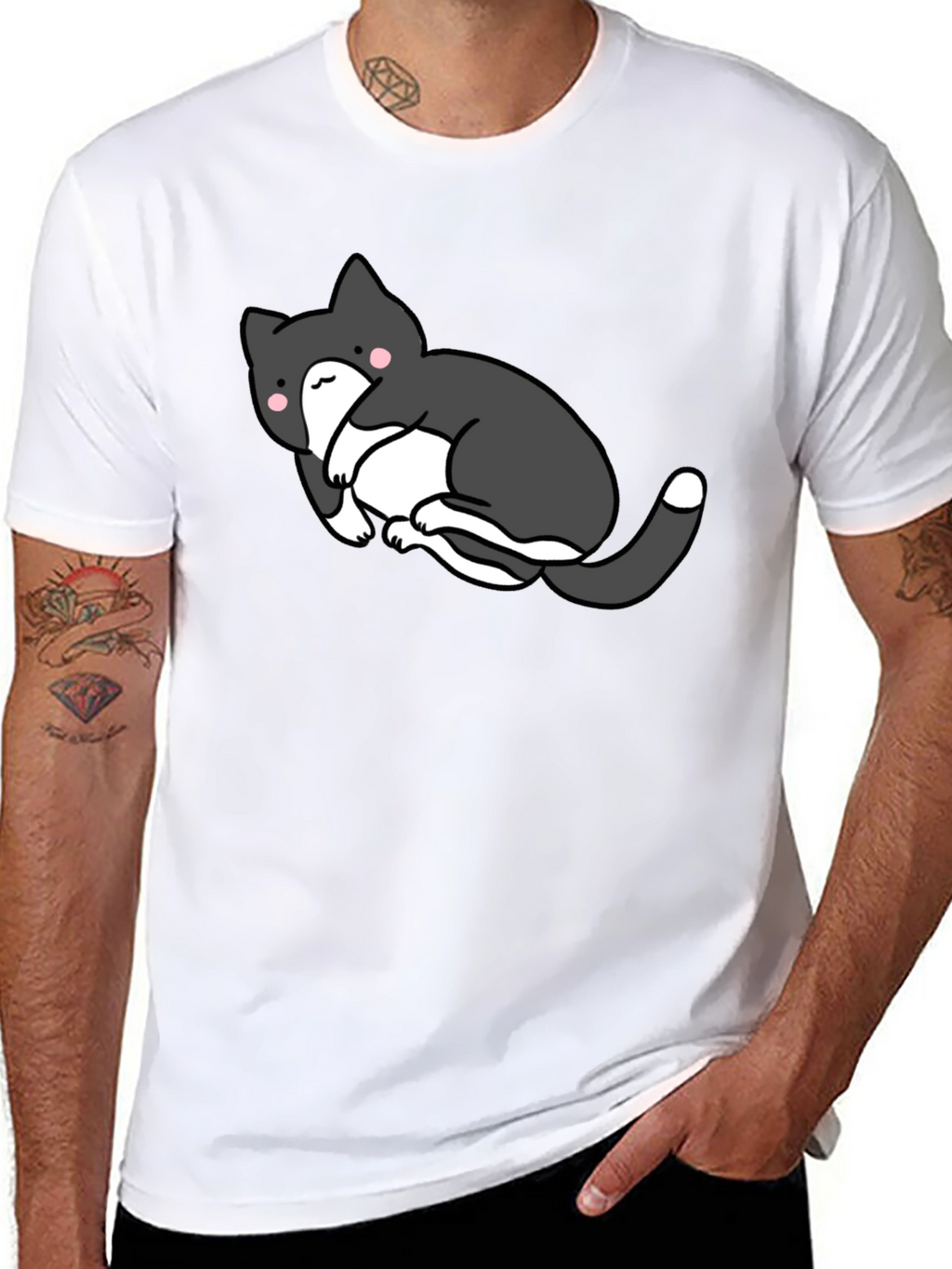 Cute Cat Graphic Black T-Shirt - Unisex