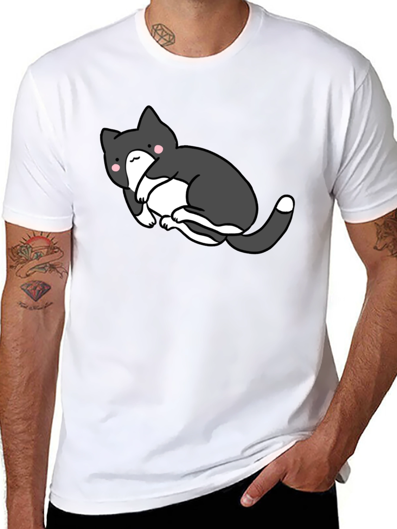 Cute Cat Graphic Black T-Shirt - Unisex
