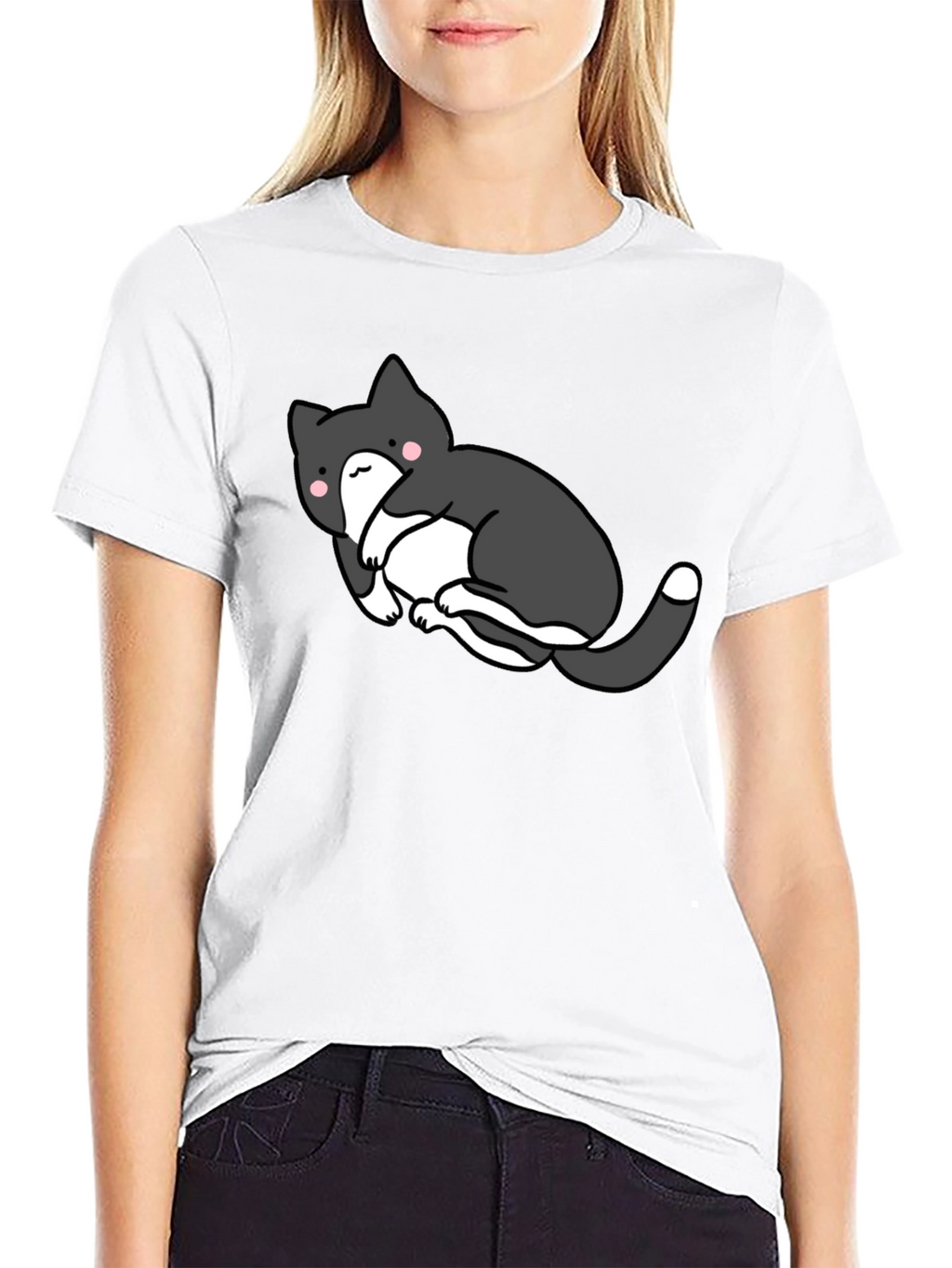 Cute Cat Graphic Black T-Shirt - Unisex
