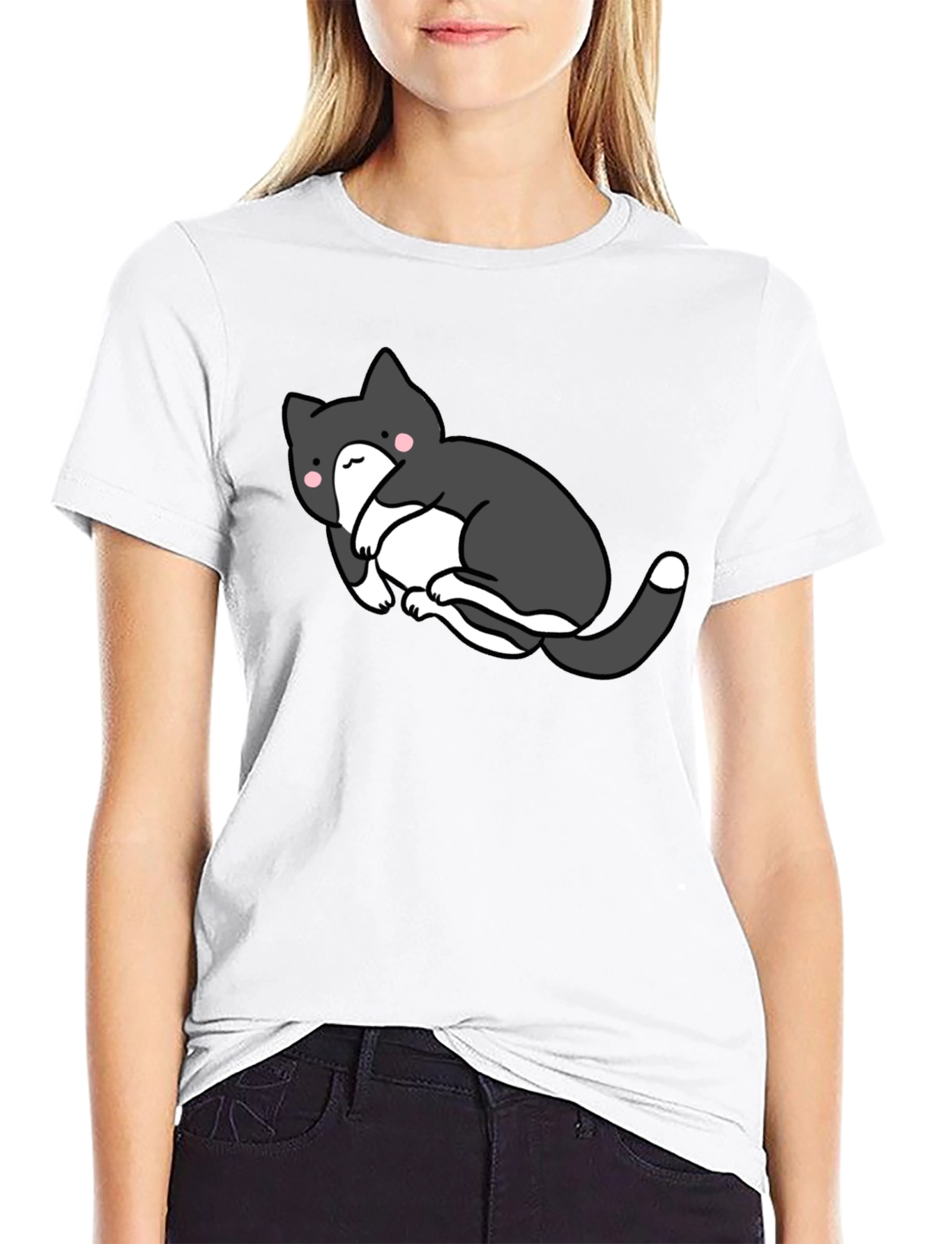 Cute Cat Graphic Black T-Shirt - Unisex