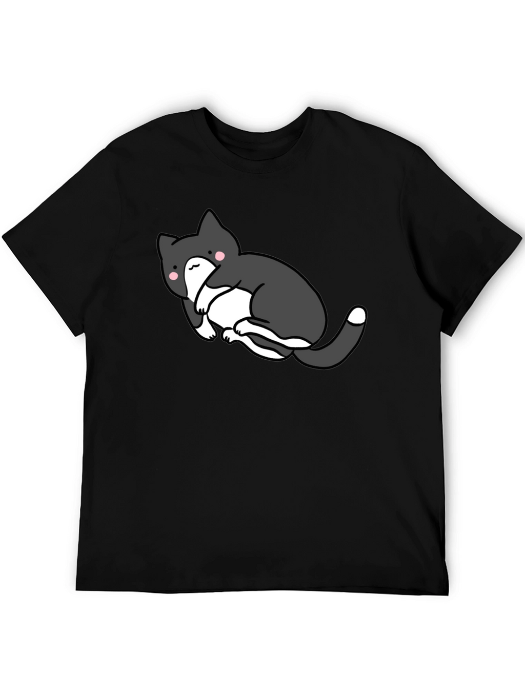 Cute Cat Graphic Black T-Shirt - Unisex