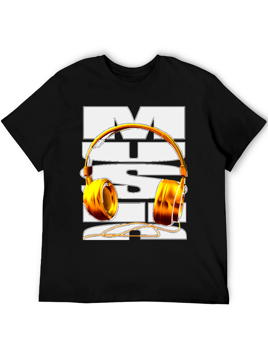 Music T-Shirt with Gold Headphones