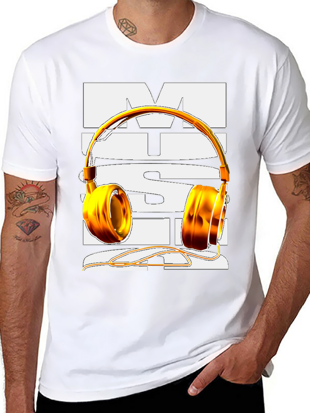 Music T-Shirt with Gold Headphones