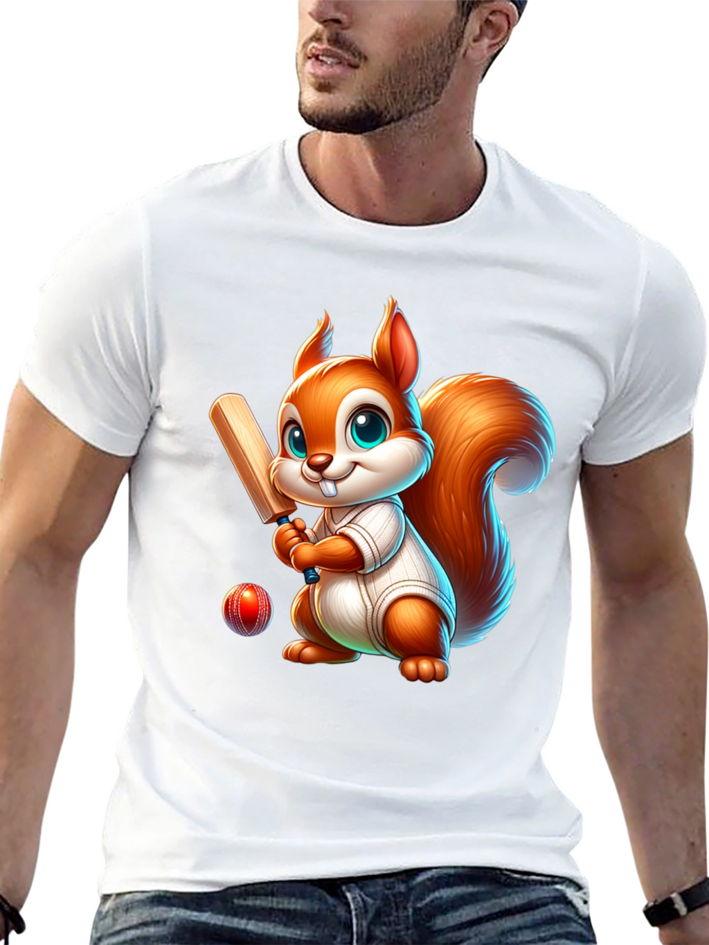 Cartoon Squirrel Playing Cricket T-Shirt