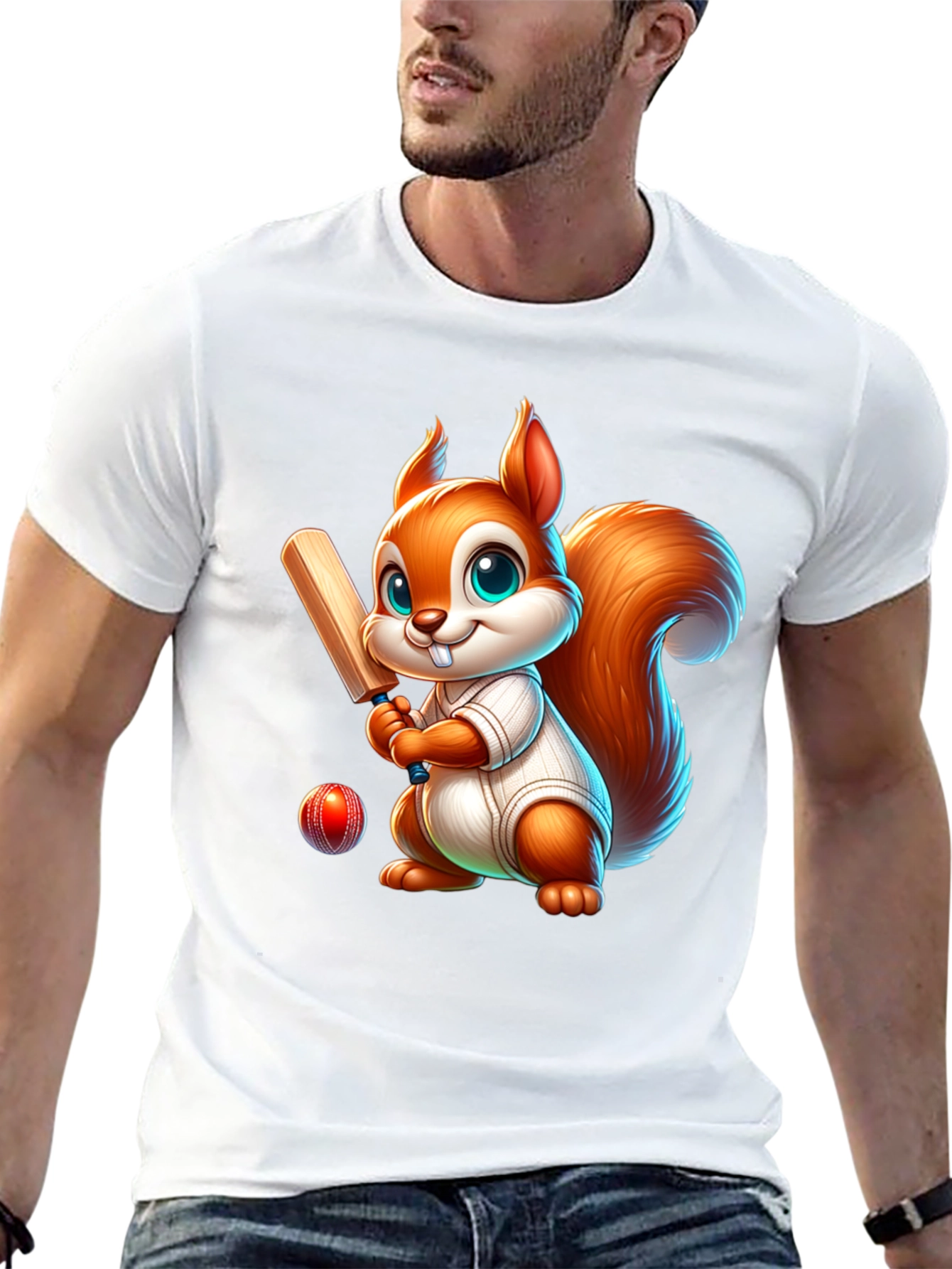 Cartoon Squirrel Playing Cricket T-Shirt