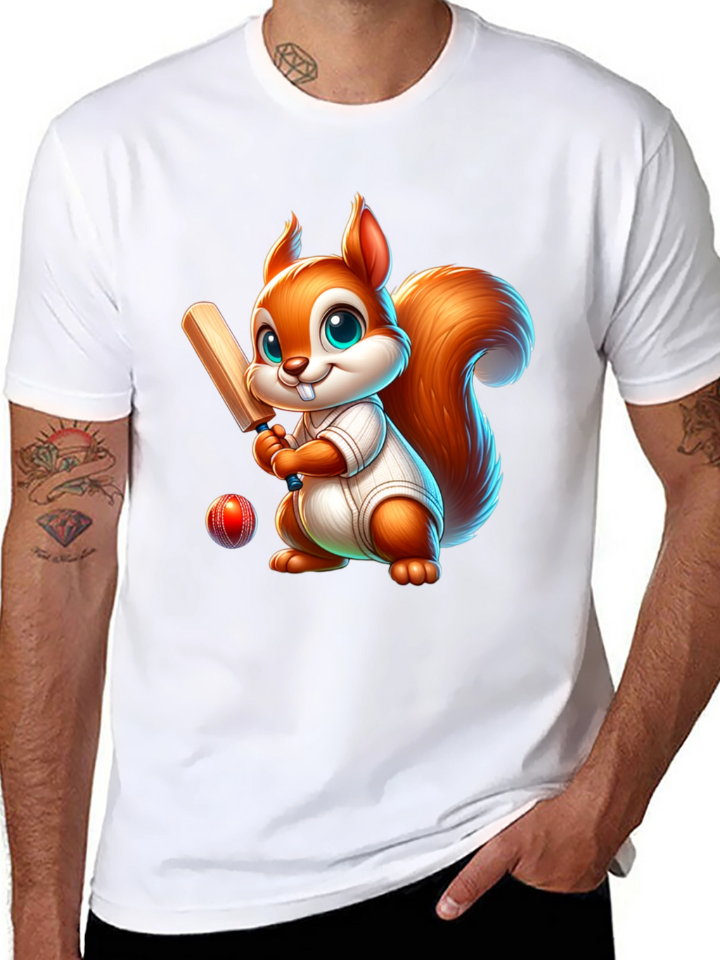 Cartoon Squirrel Playing Cricket T-Shirt