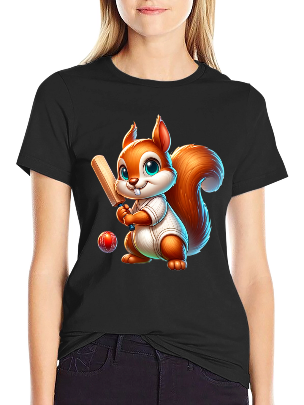 Cartoon Squirrel Playing Cricket T-Shirt