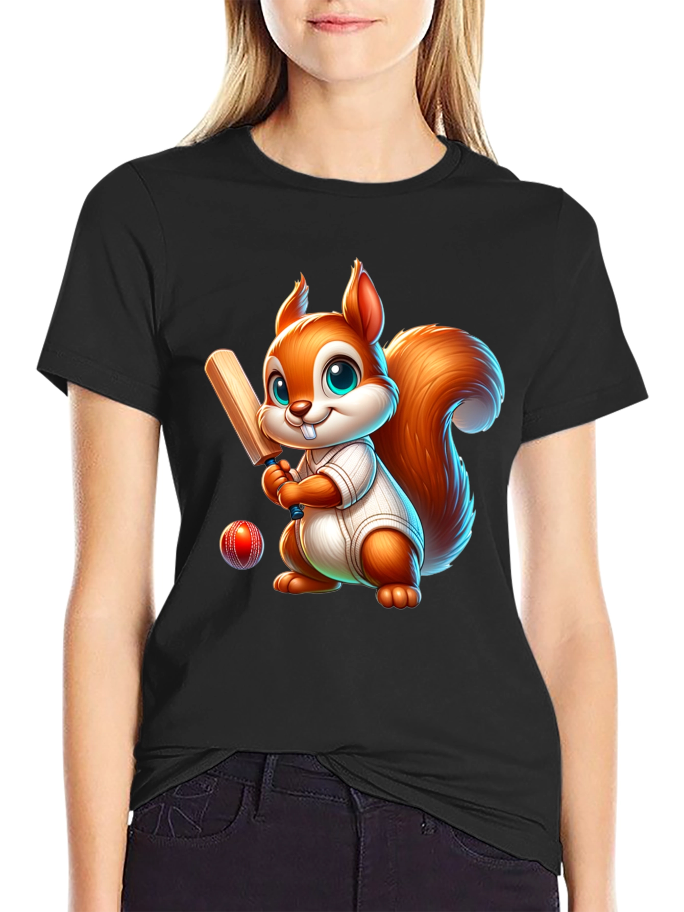 Cartoon Squirrel Playing Cricket T-Shirt
