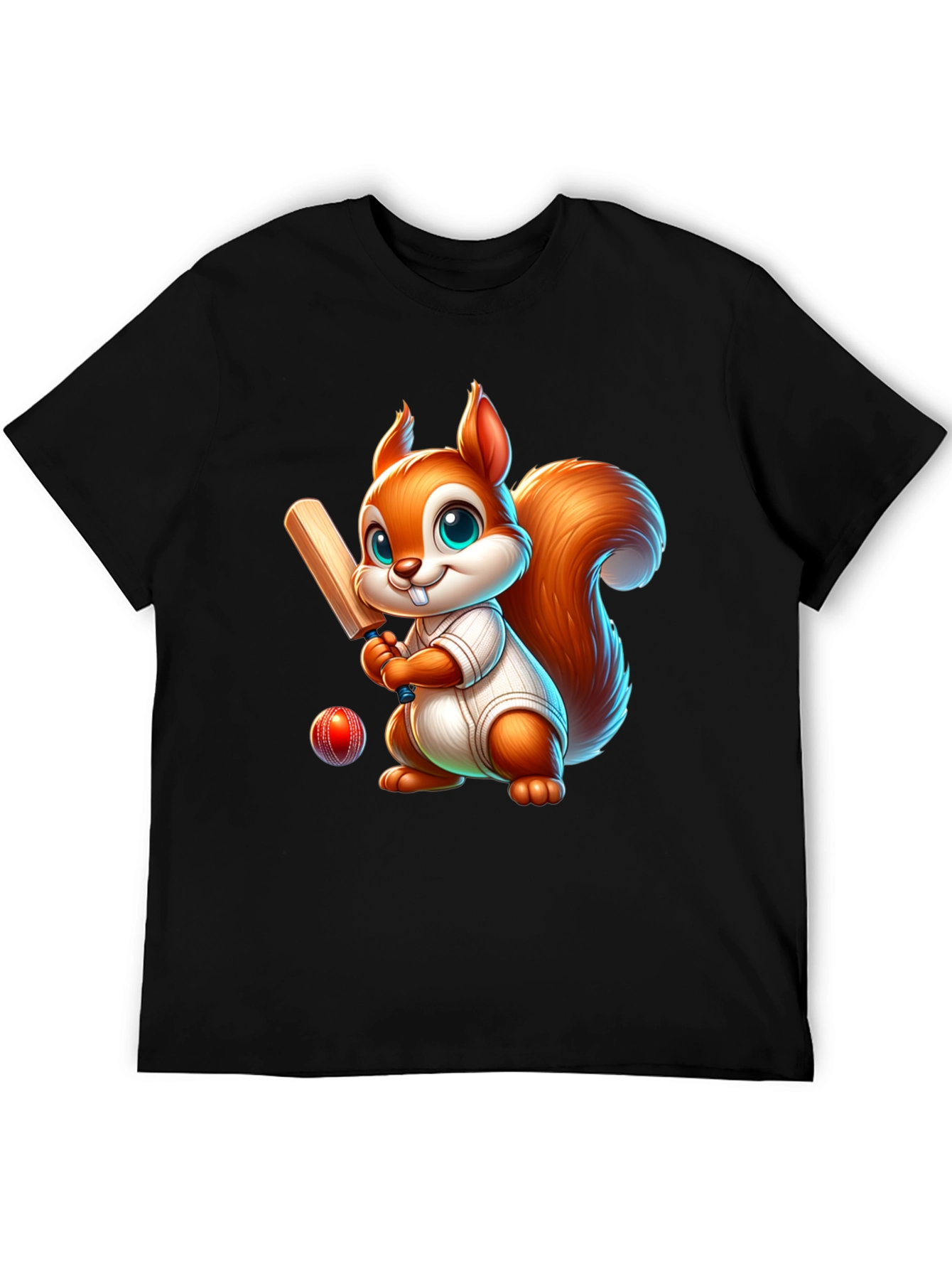 Cartoon Squirrel Playing Cricket T-Shirt