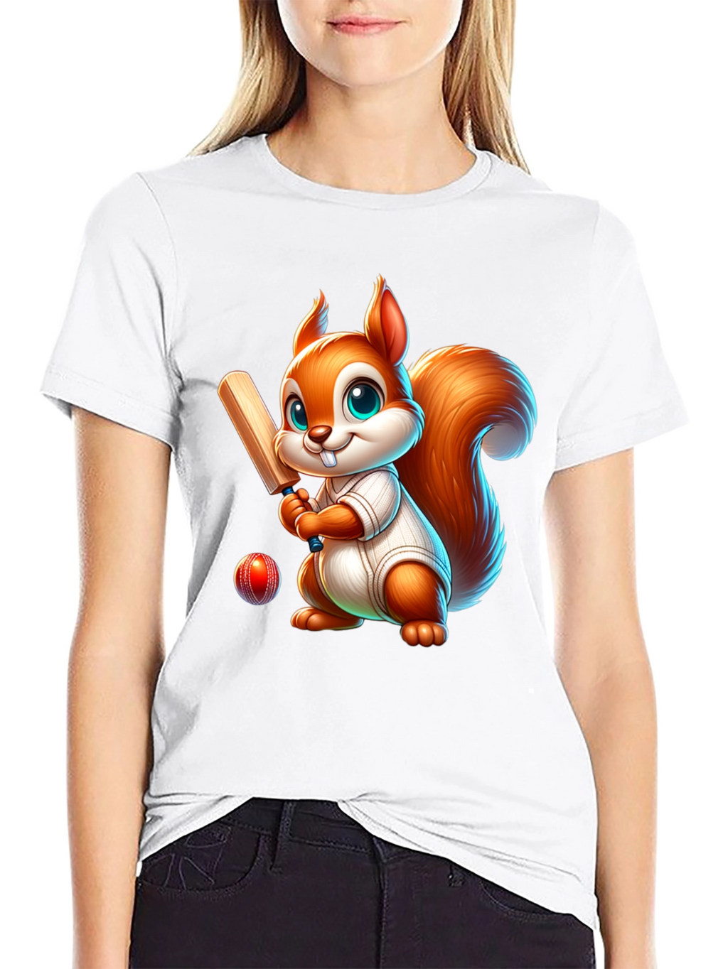 Cartoon Squirrel Playing Cricket T-Shirt