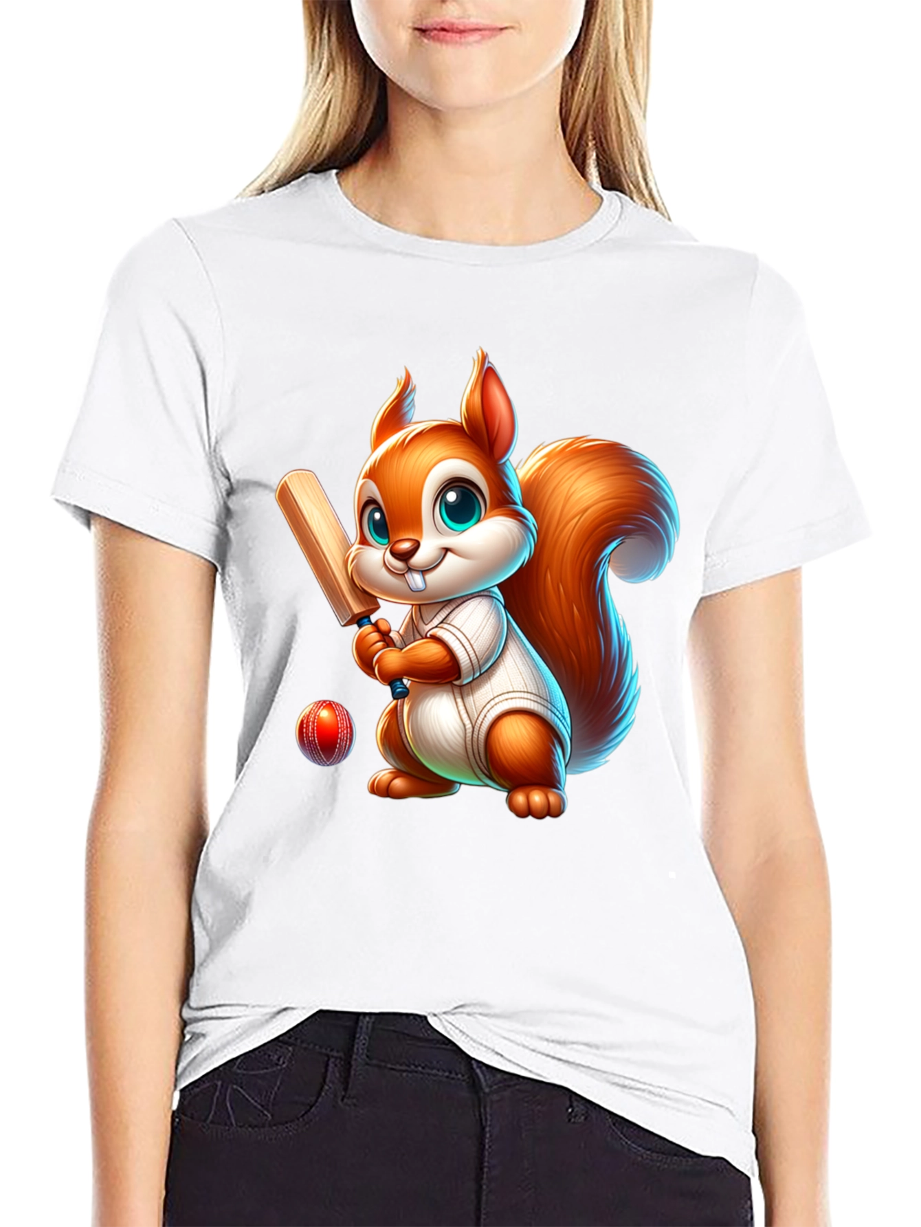 Cartoon Squirrel Playing Cricket T-Shirt