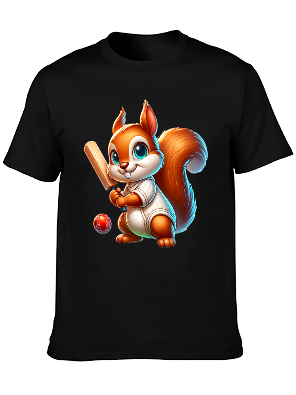 Cartoon Squirrel Playing Cricket T-Shirt