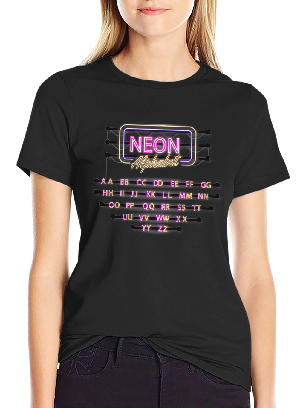 Neon Alphabet Graphic Print Crew Neck T-Shirt
