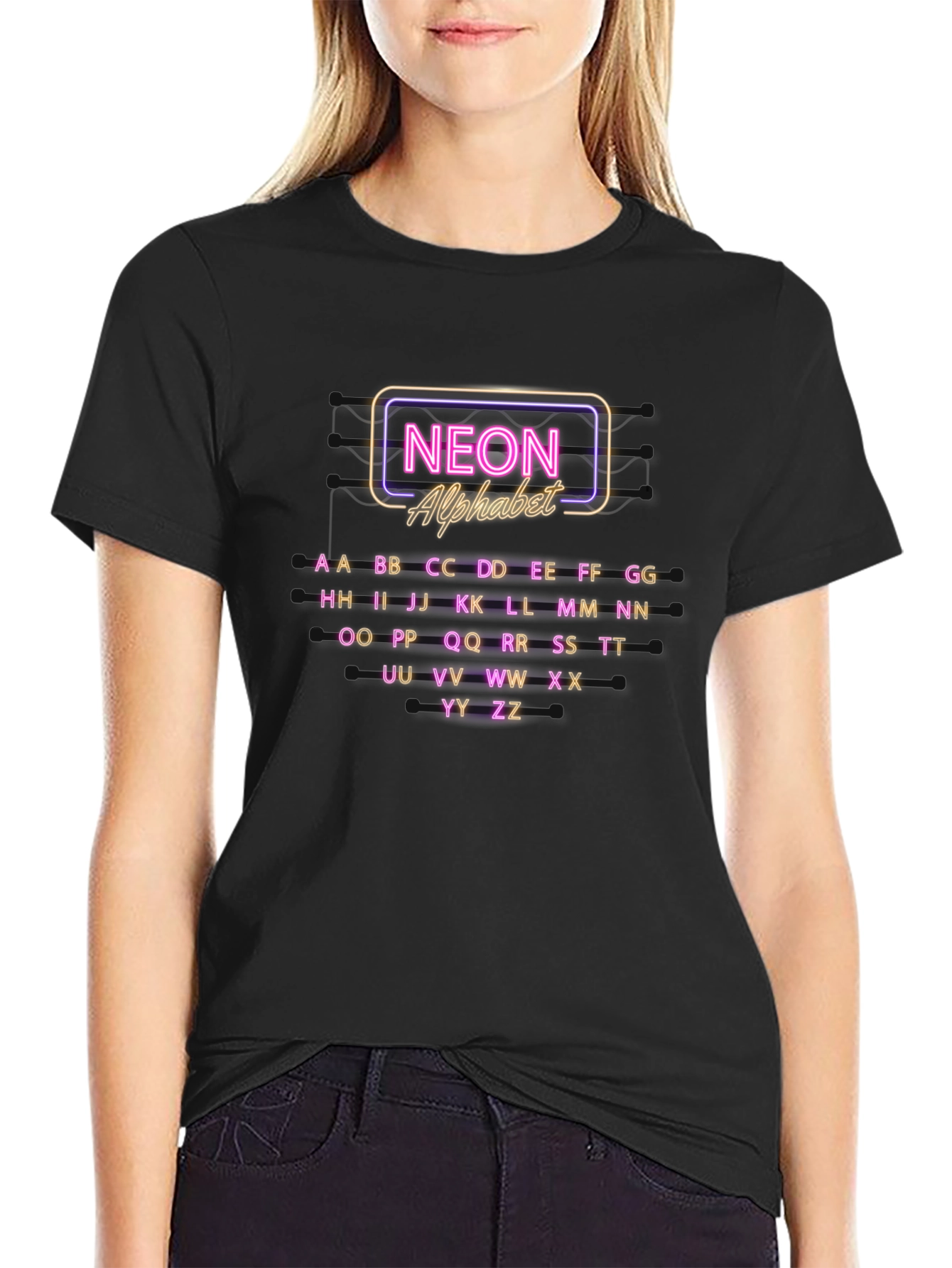 Neon Alphabet Graphic Print Crew Neck T-Shirt
