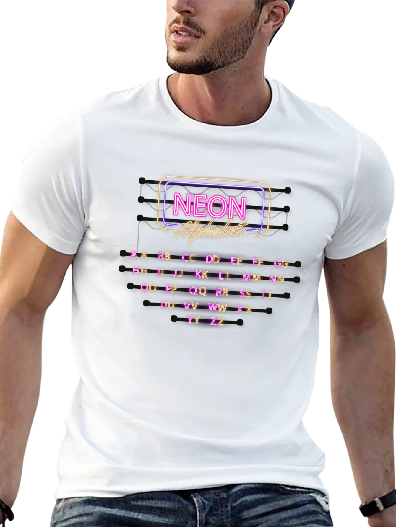 Neon Alphabet Graphic Print Crew Neck T-Shirt