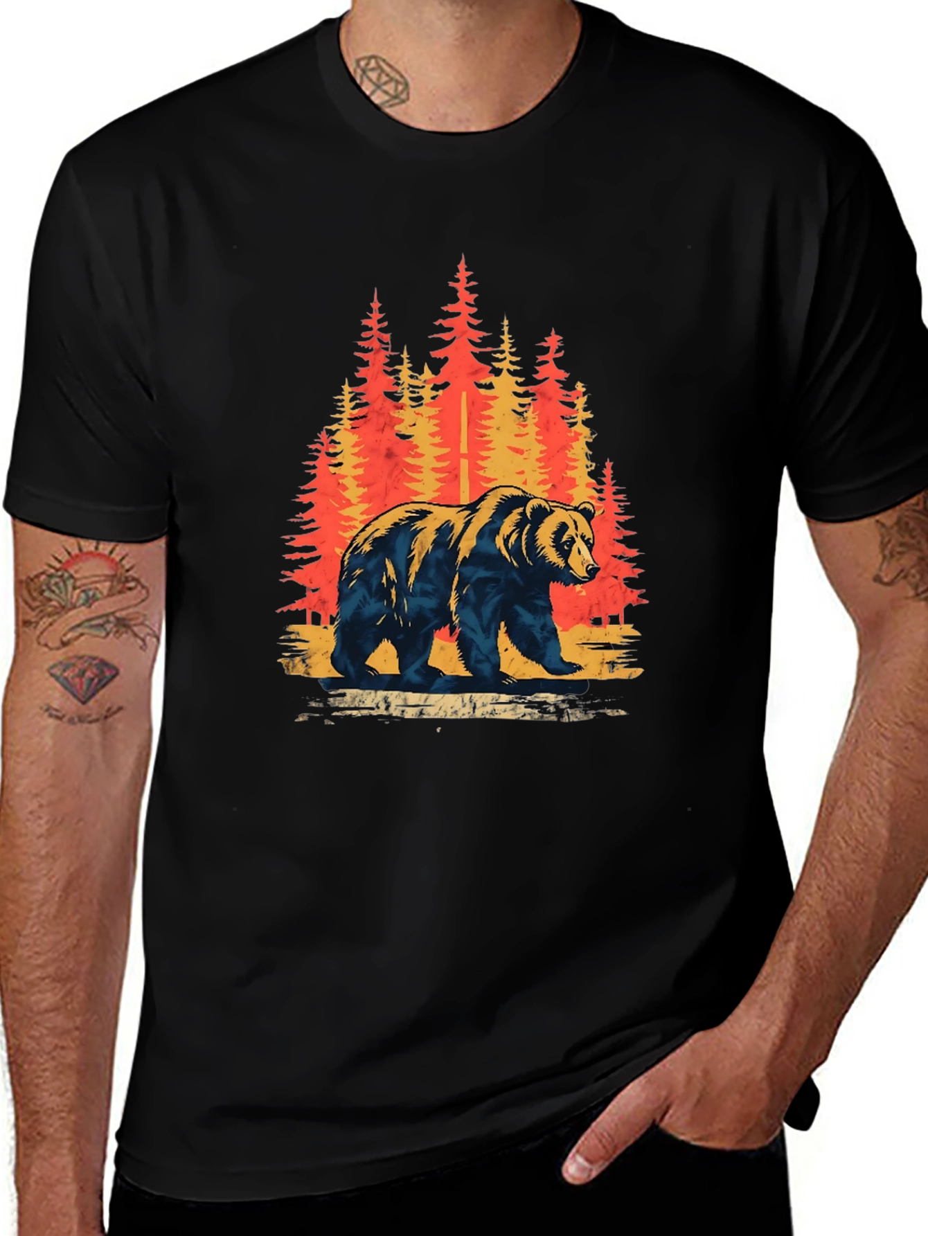 Bear in Forest Graphic Tee - Nature Lovers T-Shirt