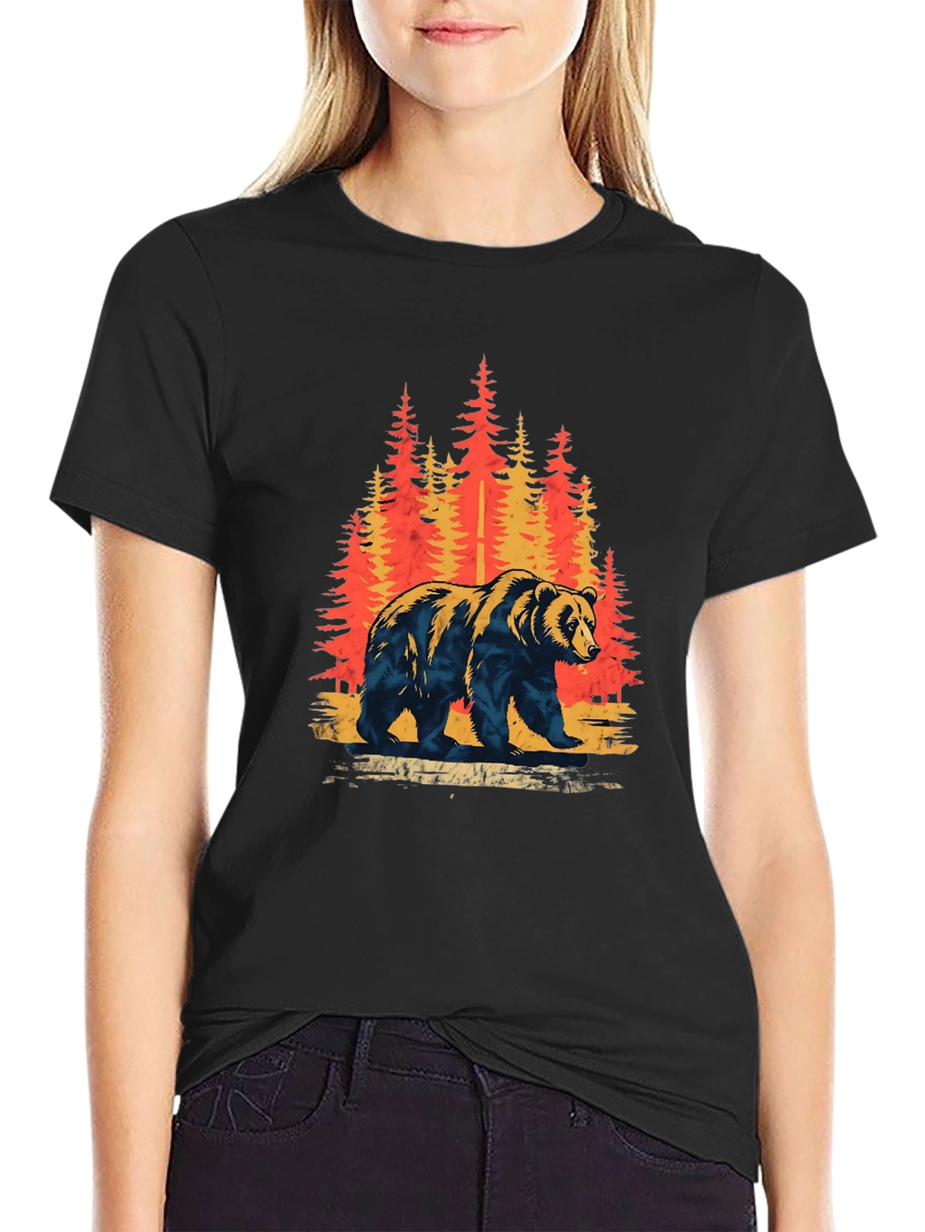 Bear in Forest Graphic Tee - Nature Lovers T-Shirt