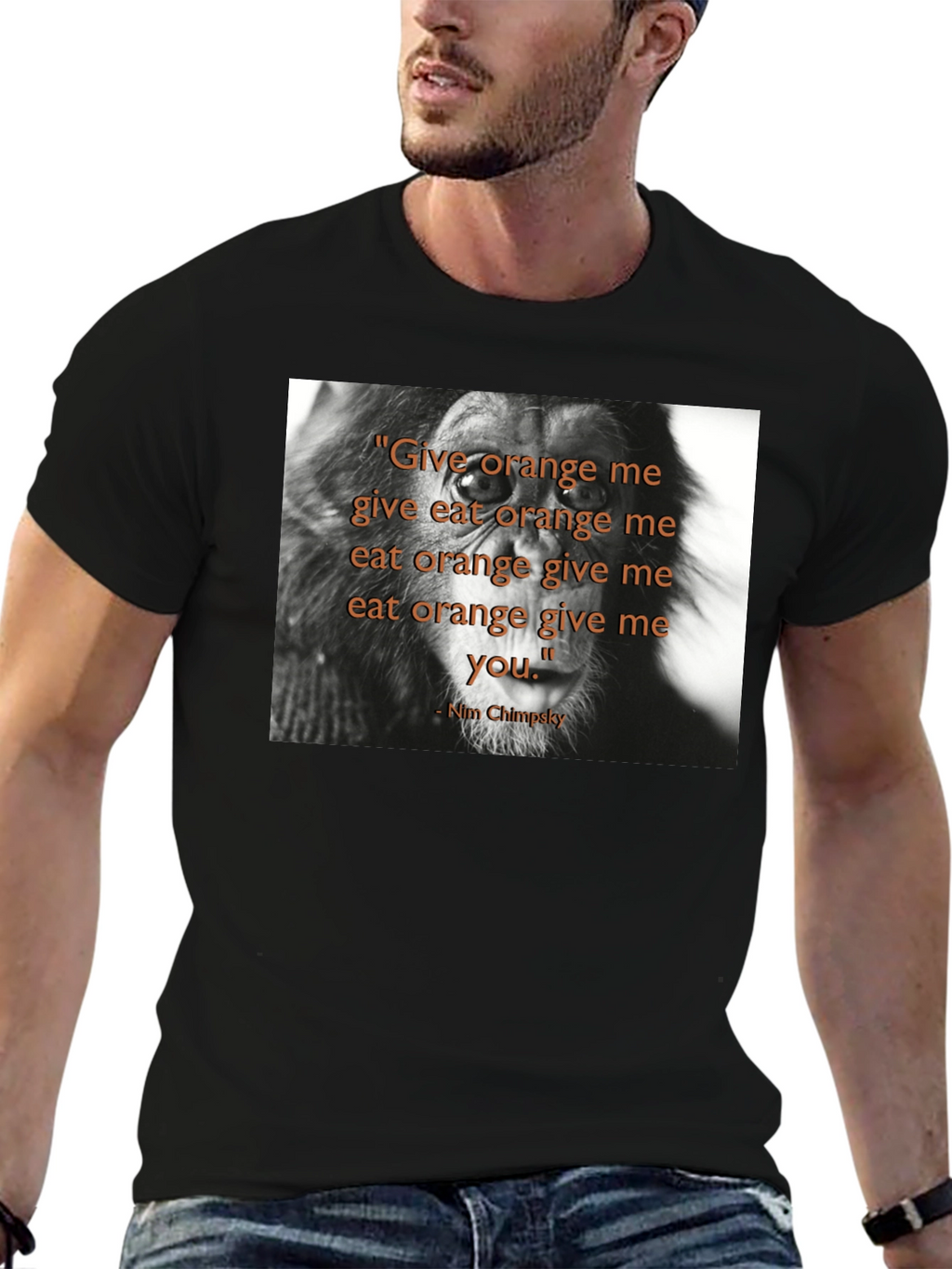 Chimpanzee Quote Graphic Print Black T-Shirt