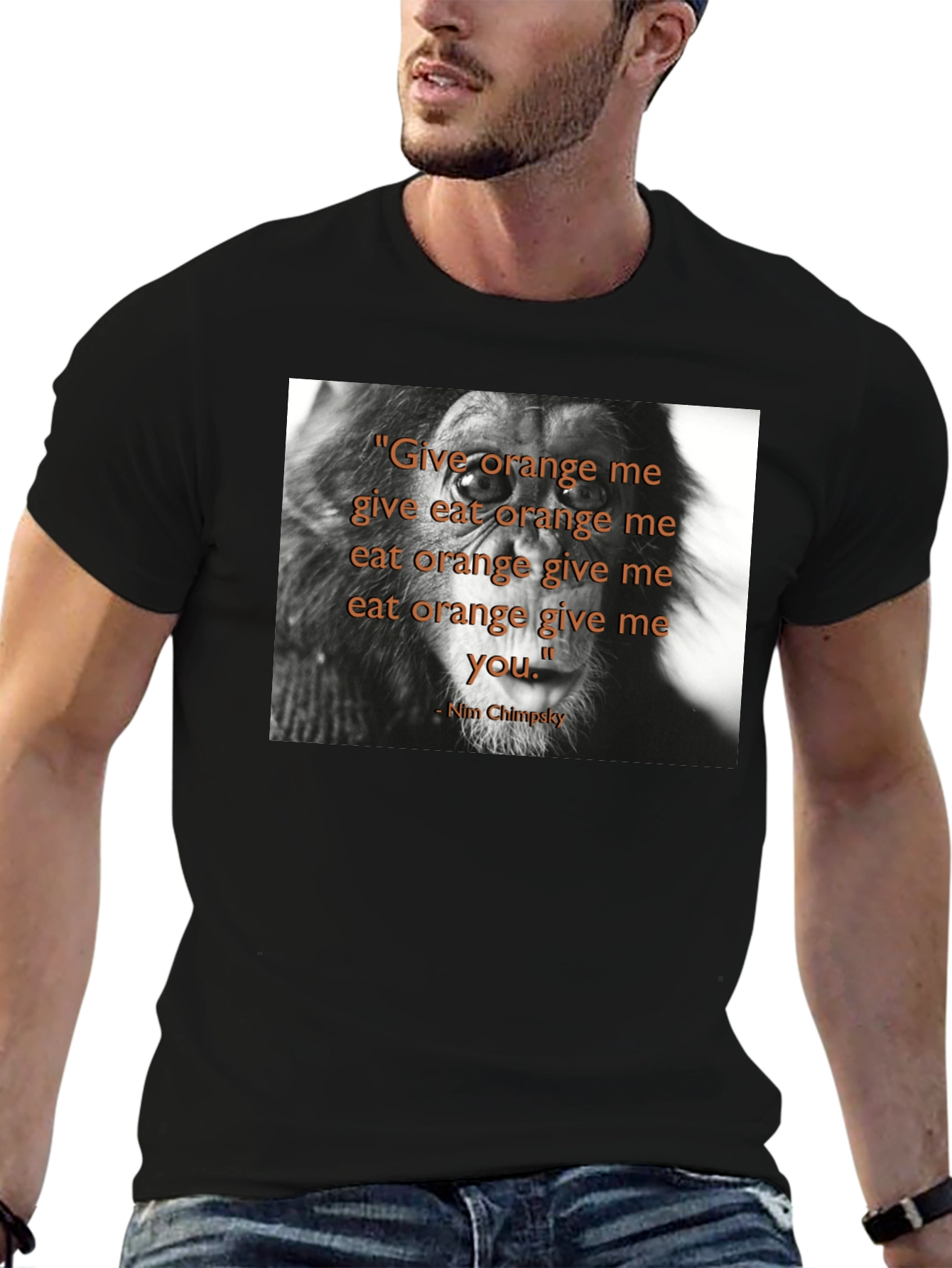 Chimpanzee Quote Graphic Print Black T-Shirt