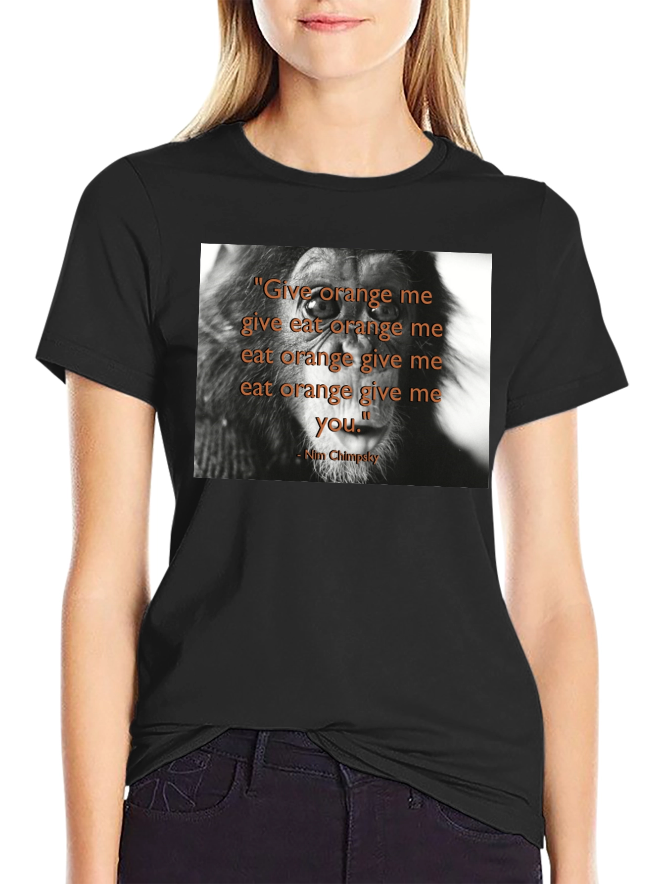 Chimpanzee Quote Graphic Print Black T-Shirt